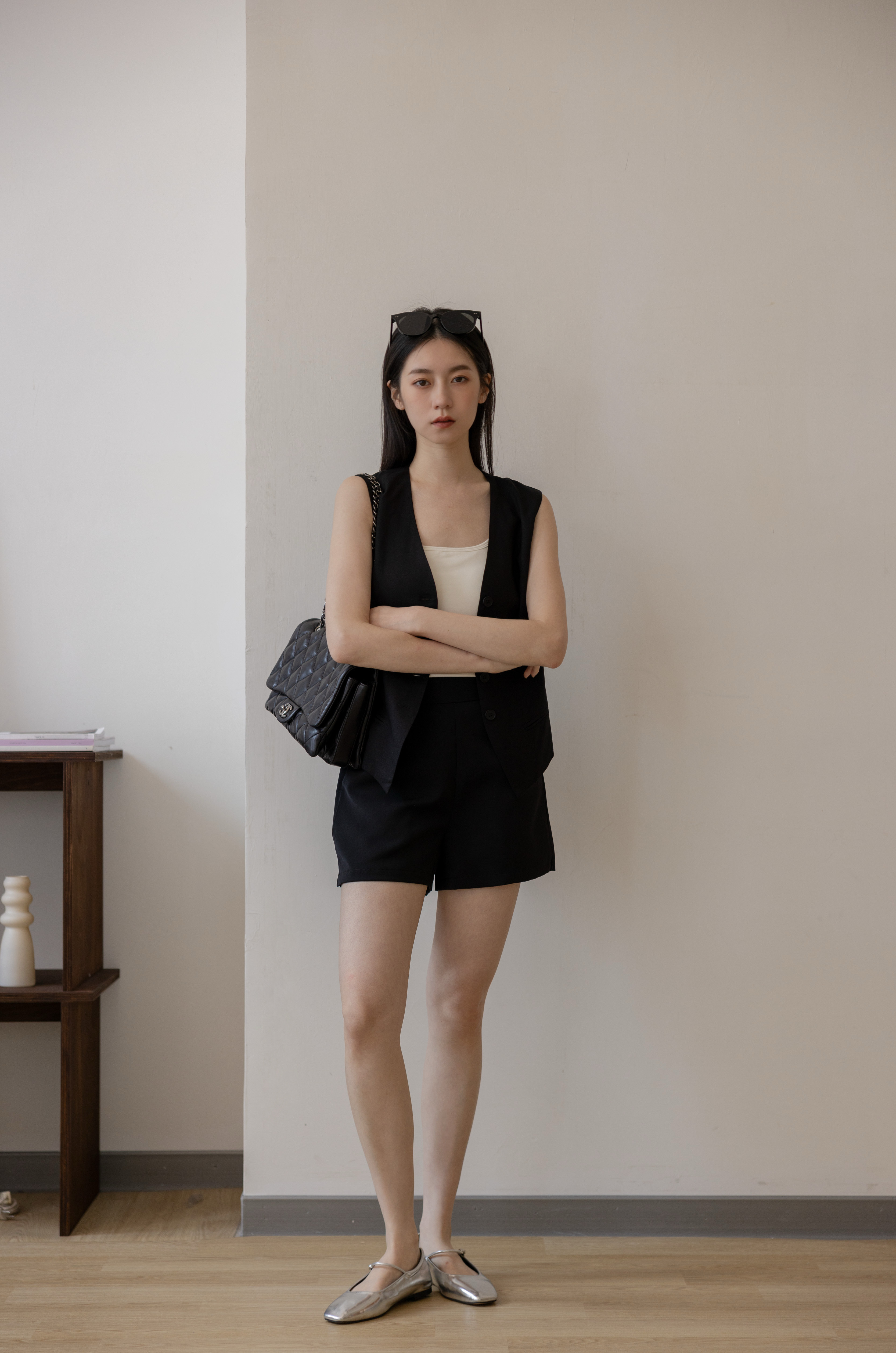 【小嫚聯名】高腰A字挺版西裝短褲- 黑