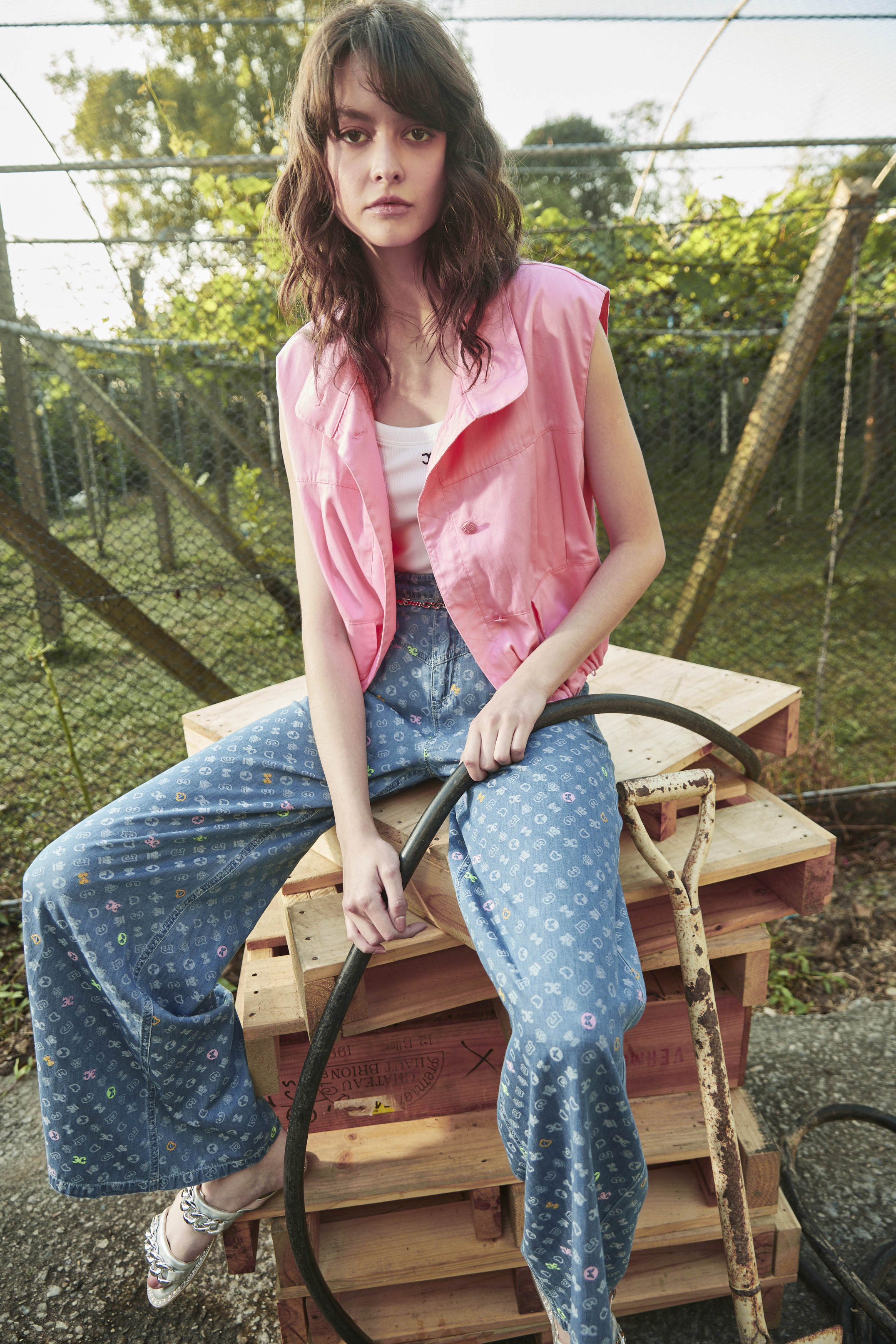 BE10320B1 天絲牛仔LOGO提花大寬褲 (附腰鍊)