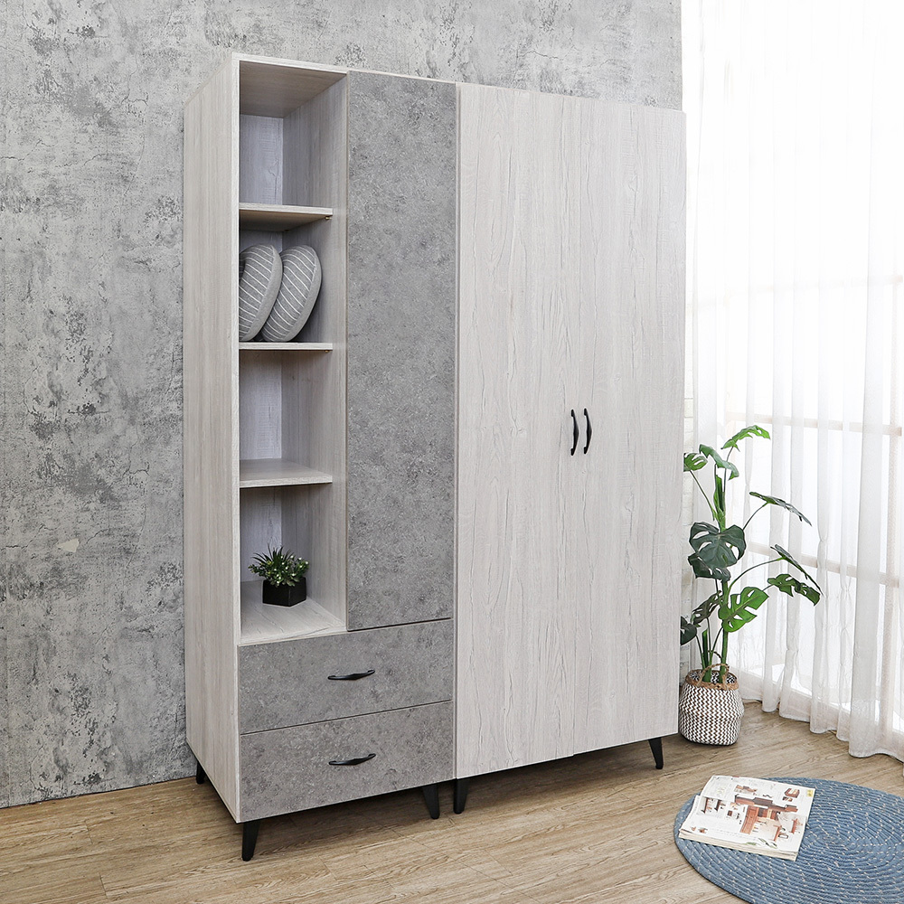 哈爾4.5尺工業風三門二抽開放式多層收納衣櫃組合(內附穿衣鏡-兩款可選)