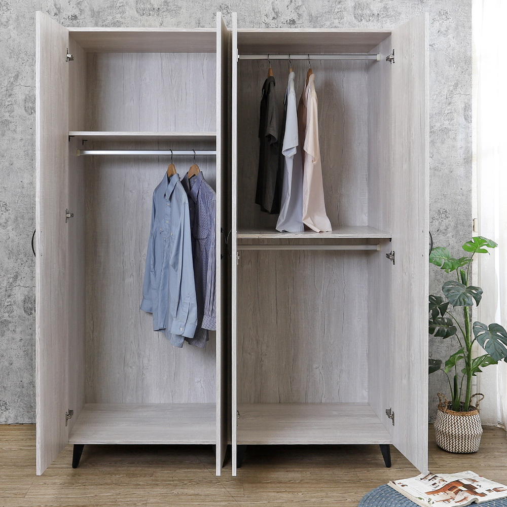 哈爾5.1尺工業風四門收納衣櫃(三吊桿+收納層格)