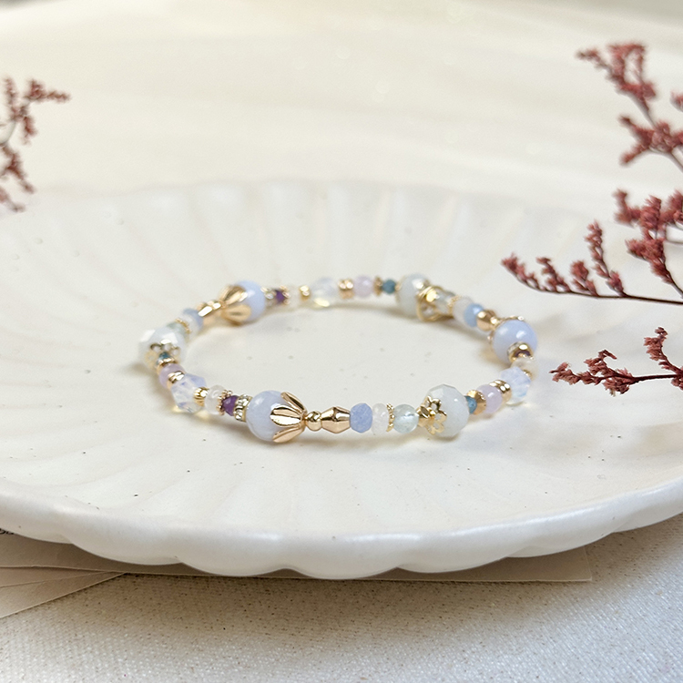 生日花 • 拾壹月捌 • 風信子 – 瑪瑙海藍寶 –手鍊