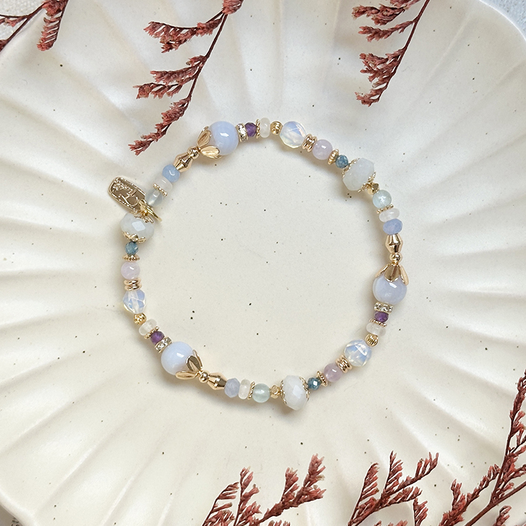 生日花 • 拾壹月捌 • 風信子 – 瑪瑙海藍寶 –手鍊