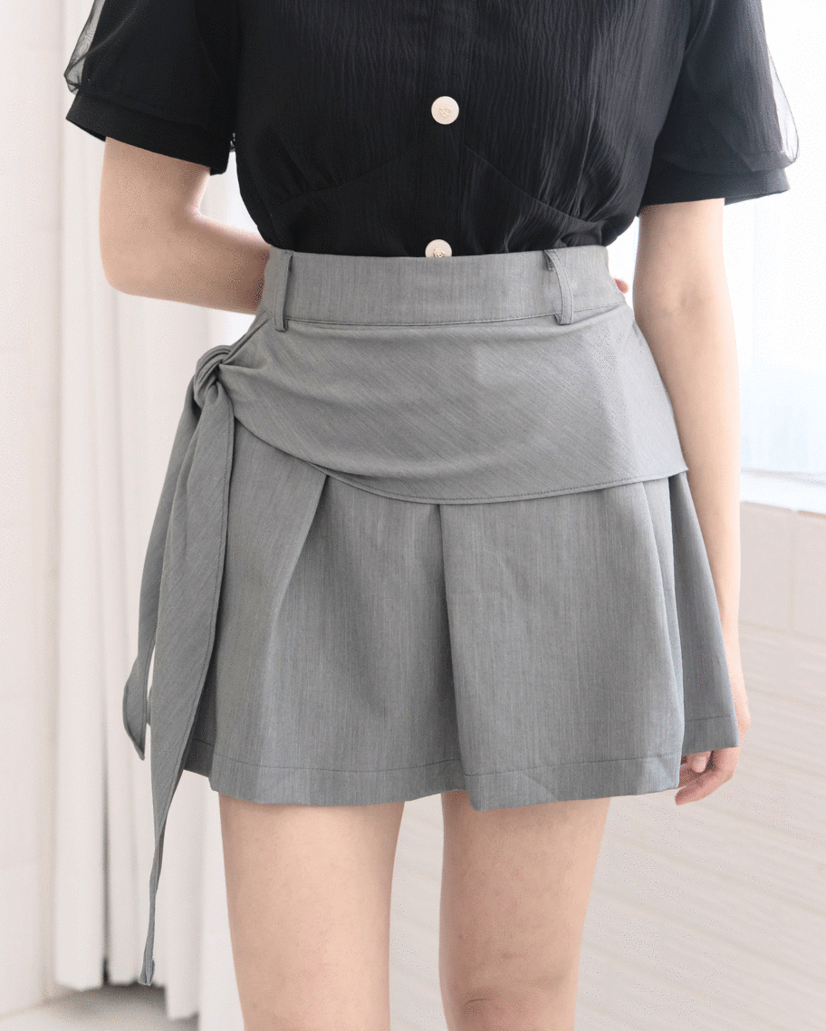俏麗側綁帶百褶短裙(出清品不可退換貨)