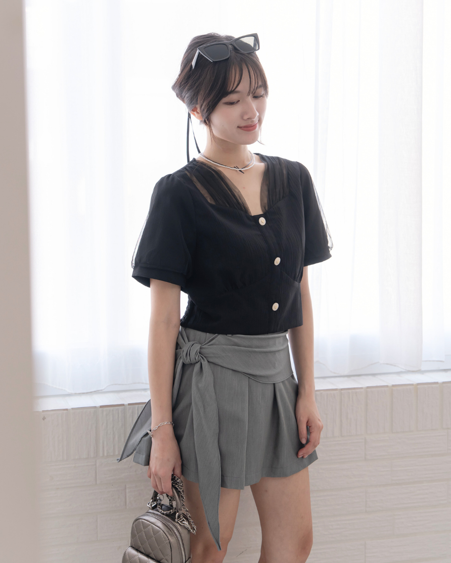 俏麗側綁帶百褶短裙(出清品不可退換貨)