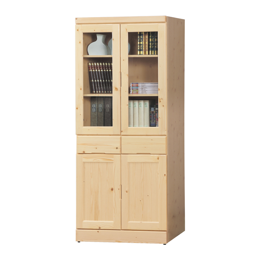 松木2.7尺四門二抽書櫃/展示收納櫃/置物櫃