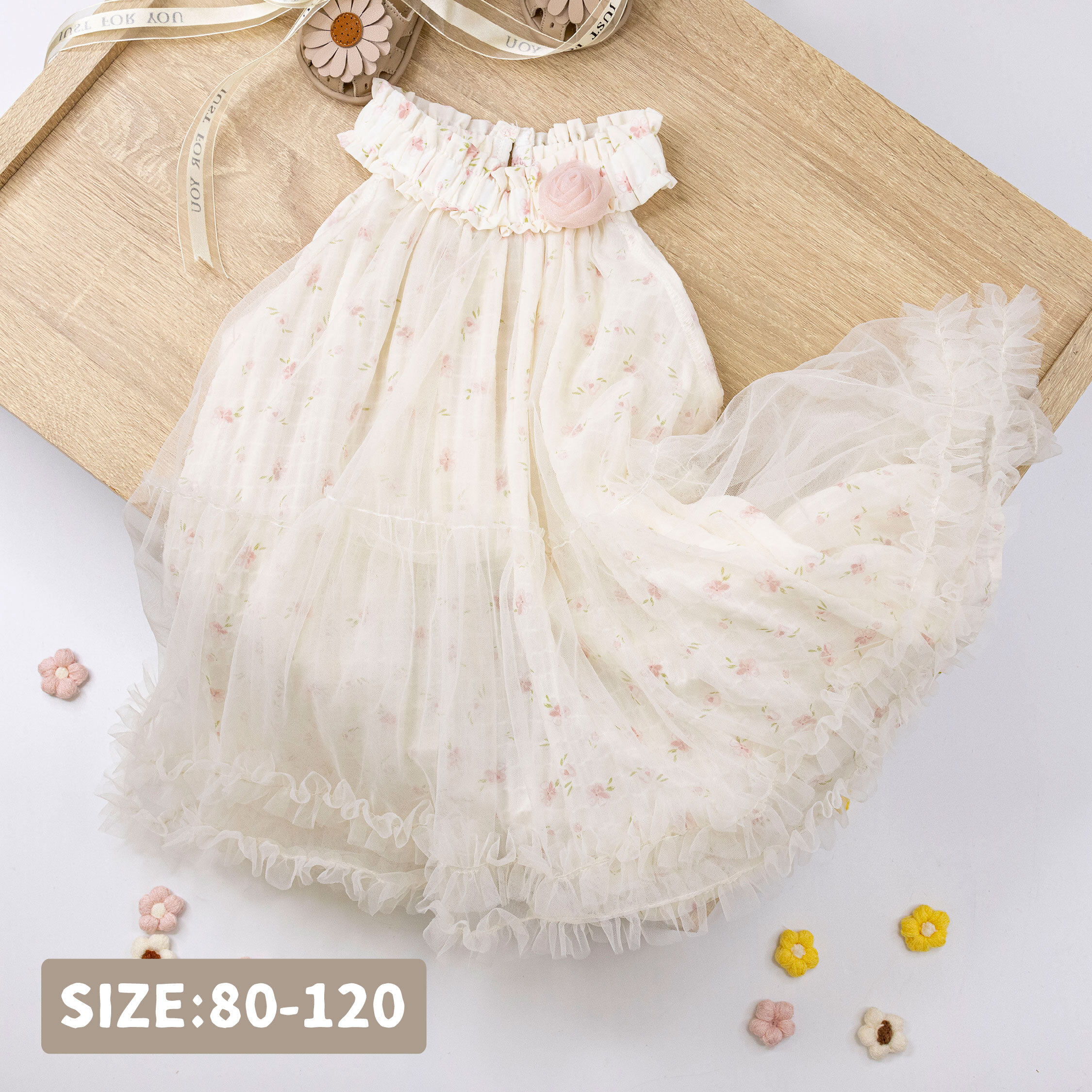 【H50277】立體玫瑰滿版花朵削肩洋裝