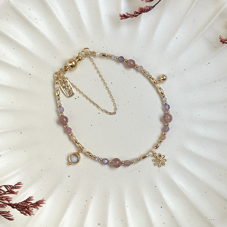 生日花 • 拾月貳參 • 紫苑花 – 草莓晶 – 手鍊