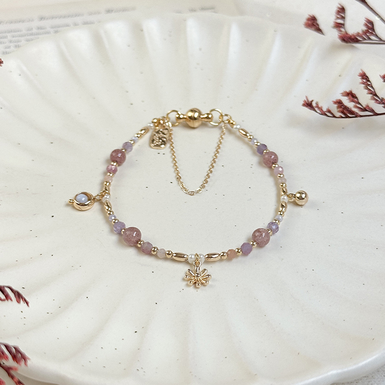 生日花 • 拾月貳參 • 紫苑花 – 草莓晶 – 手鍊