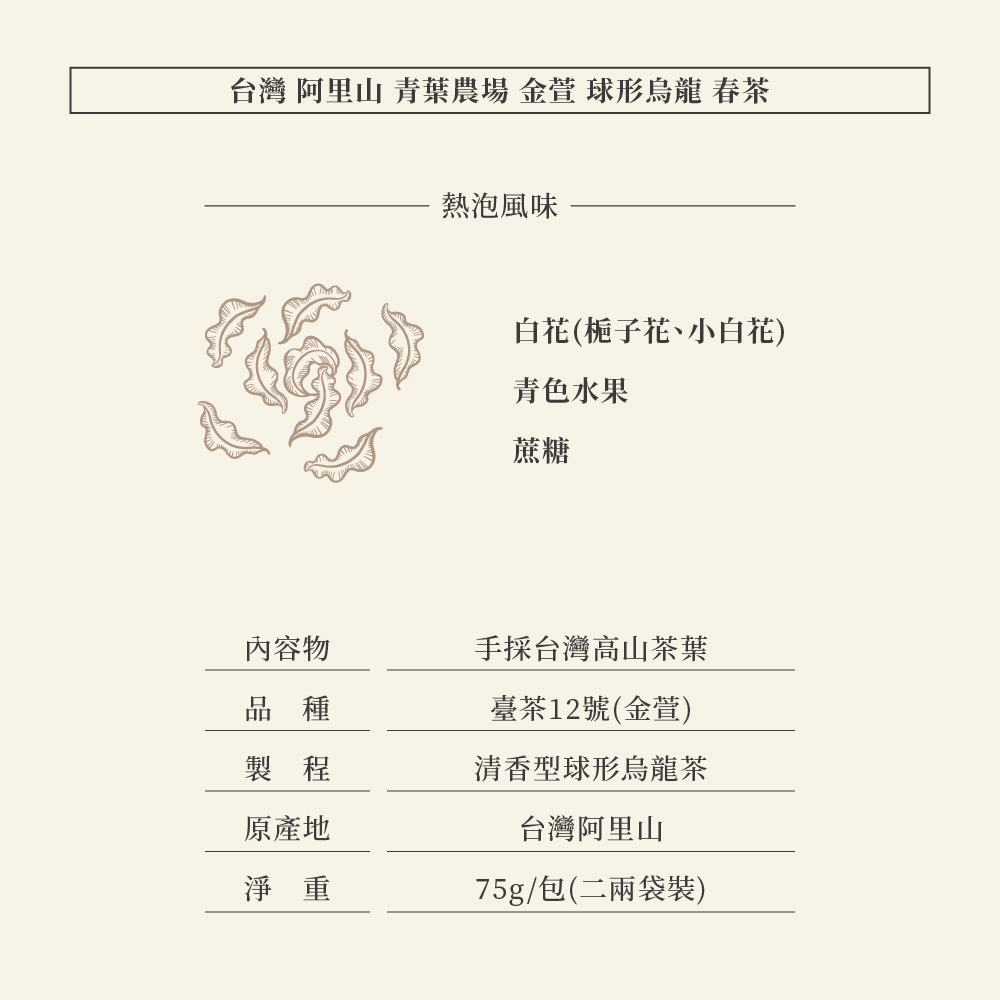 台灣 阿里山 青葉農場 金萱 球形烏龍 春茶