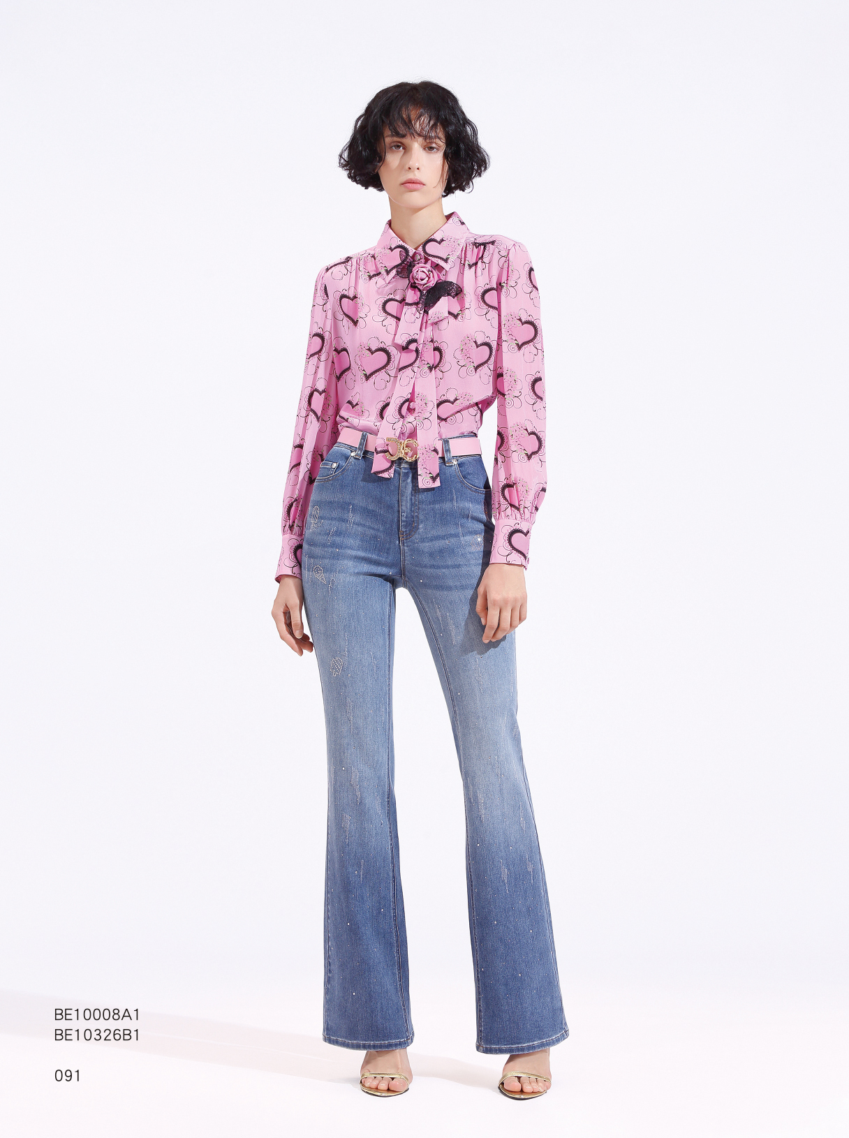 BE10326B1 冰淇淋鑽鑽牛仔喇叭褲