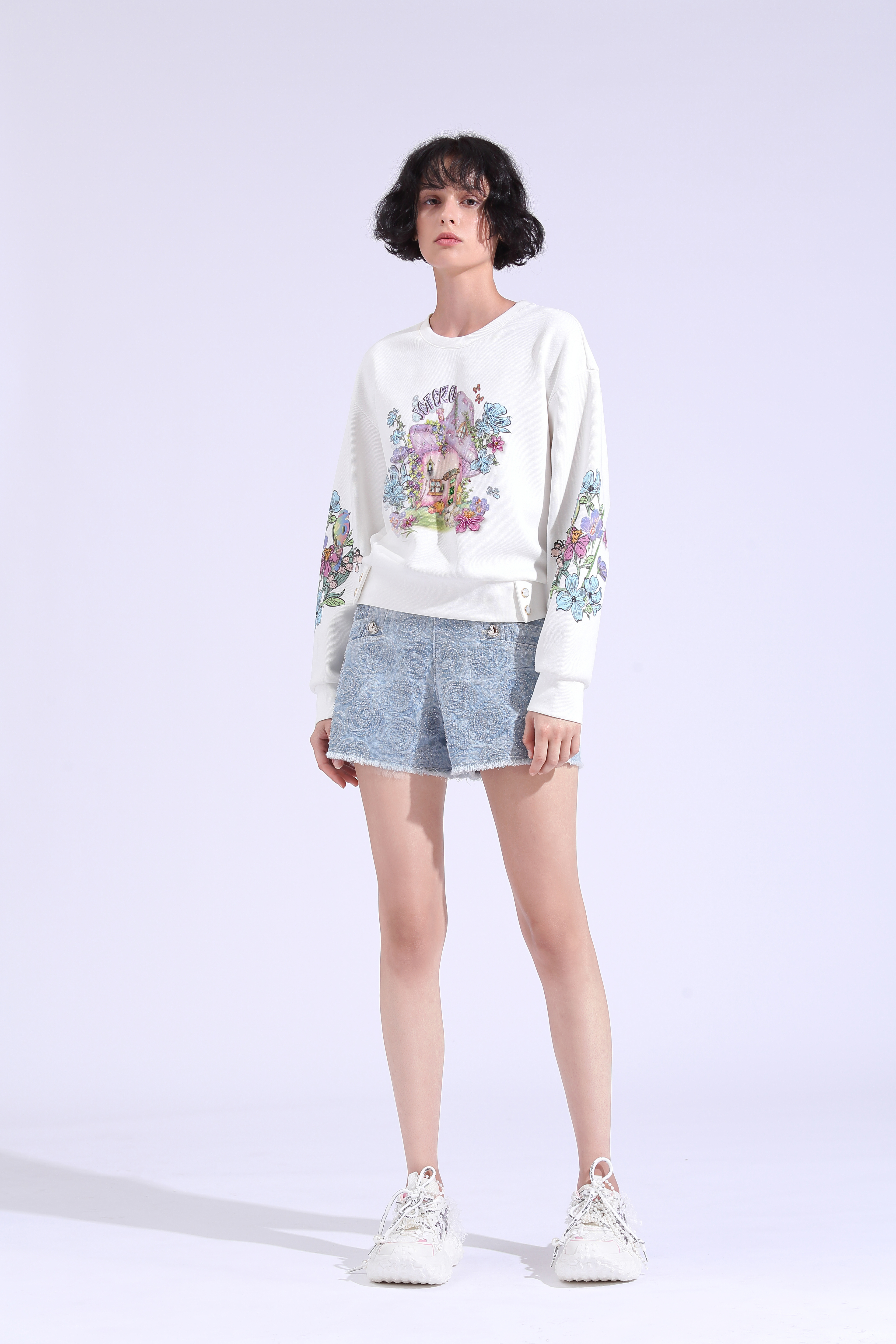 BE10335B1 玫瑰提花牛仔海軍短褲