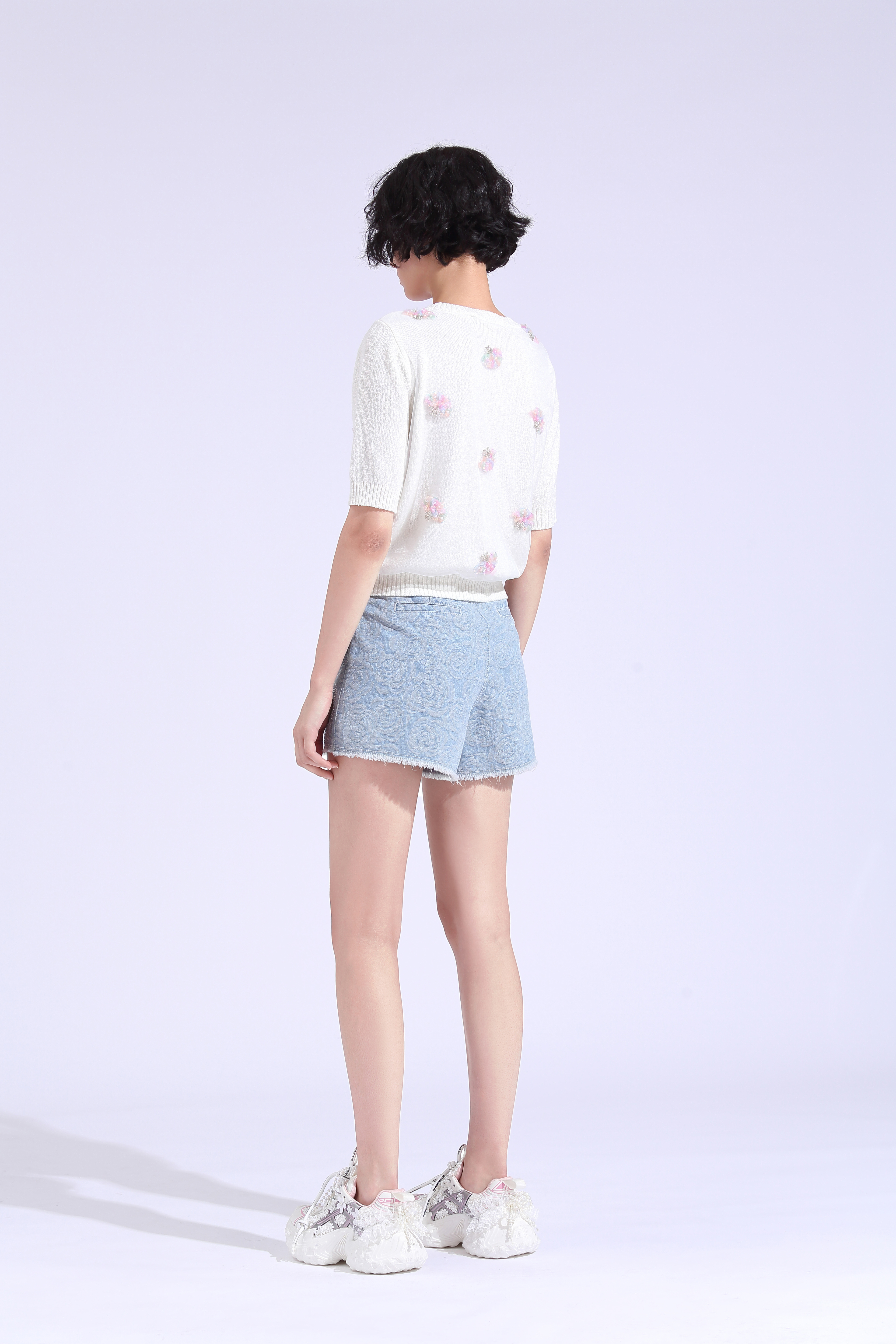 BE10335B1 玫瑰提花牛仔海軍短褲