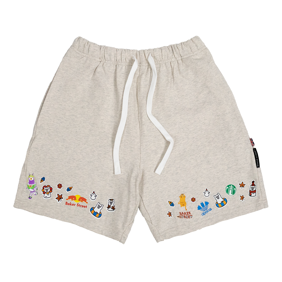 褲襬小圖印花純棉五分褲