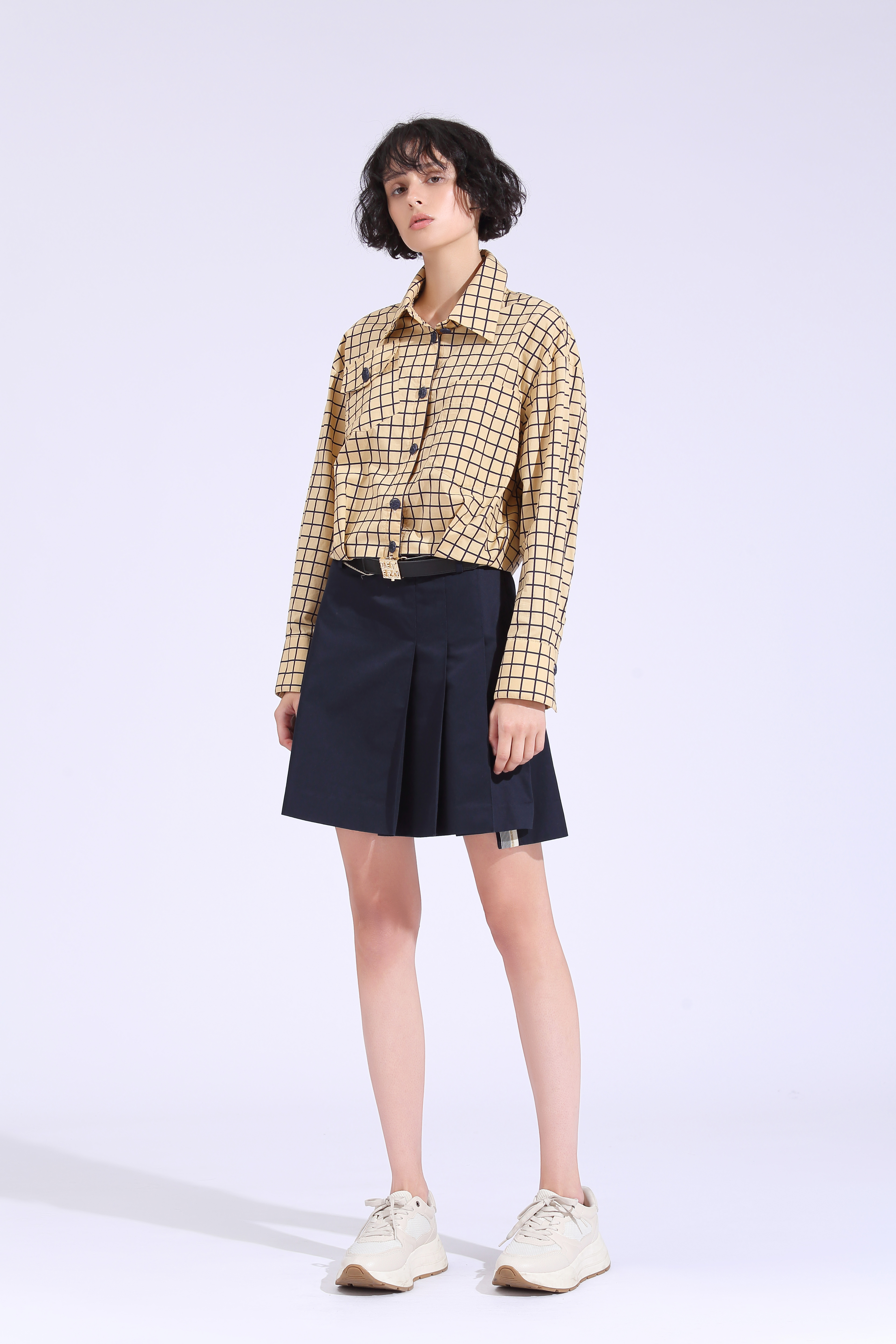 BE10020A2 柚木方格襯衫式短版襯衫外套