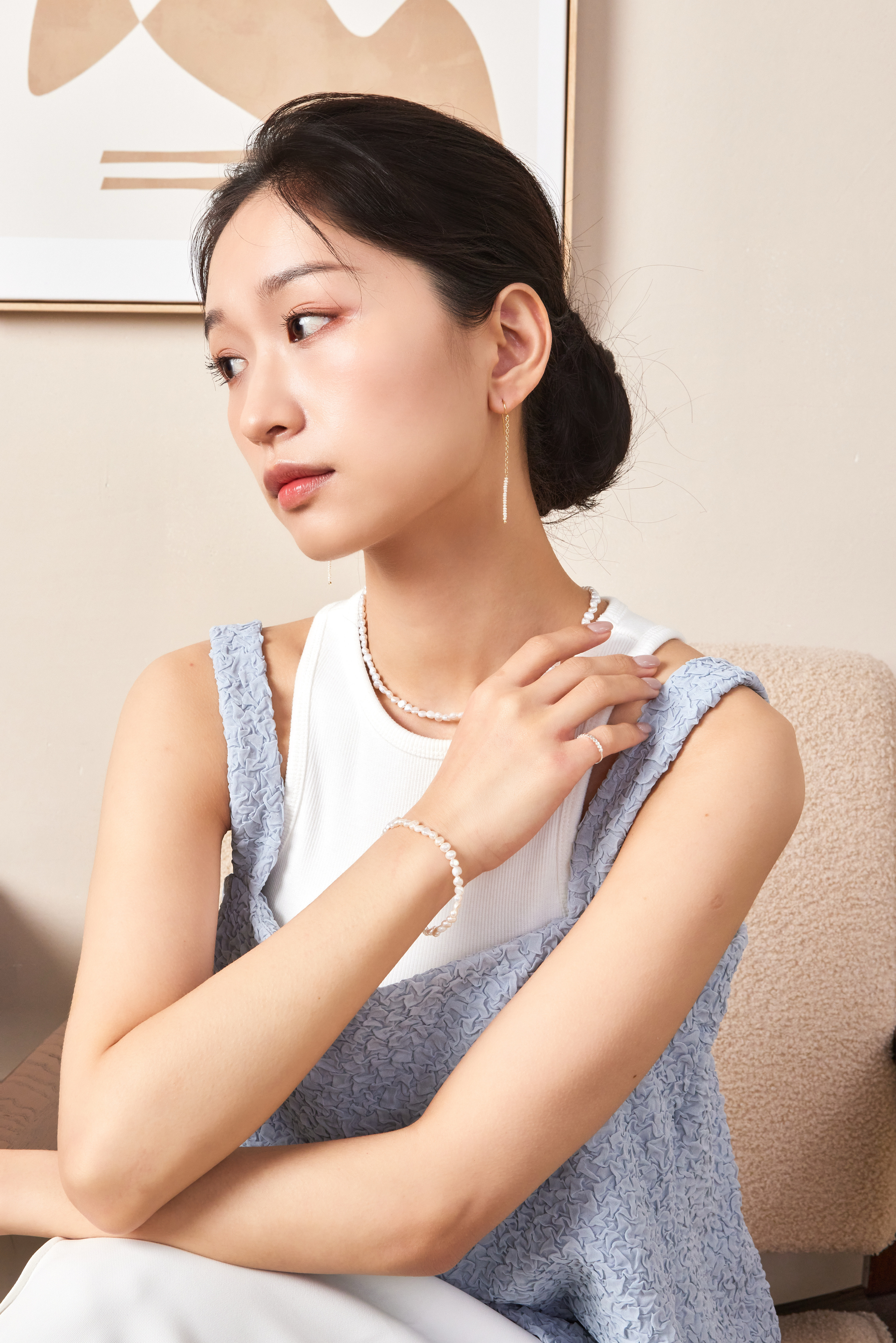 E1855 | 14kgf 直線垂墜淡水珍珠耳環