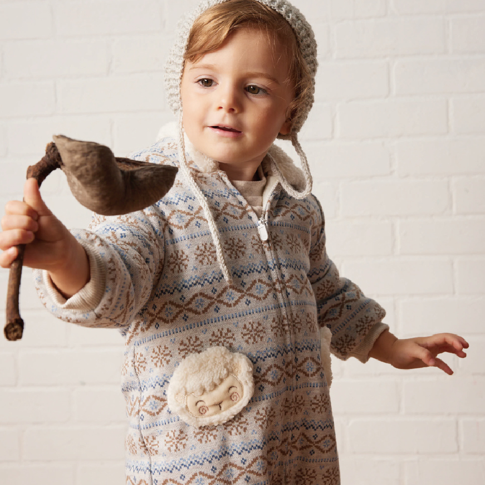 PIPPY 可愛小綿羊連帽連身暖暖長袖包屁衣禮盒 灰藍