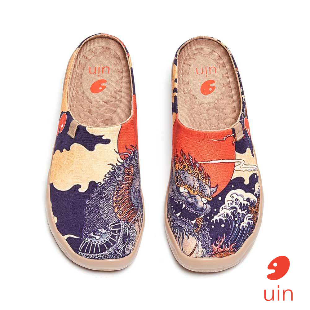 【Uin】西班牙原創設計 | 馬拉加 和風石獅 半拖 男鞋 彩繪鞋 休閒鞋 懶人鞋