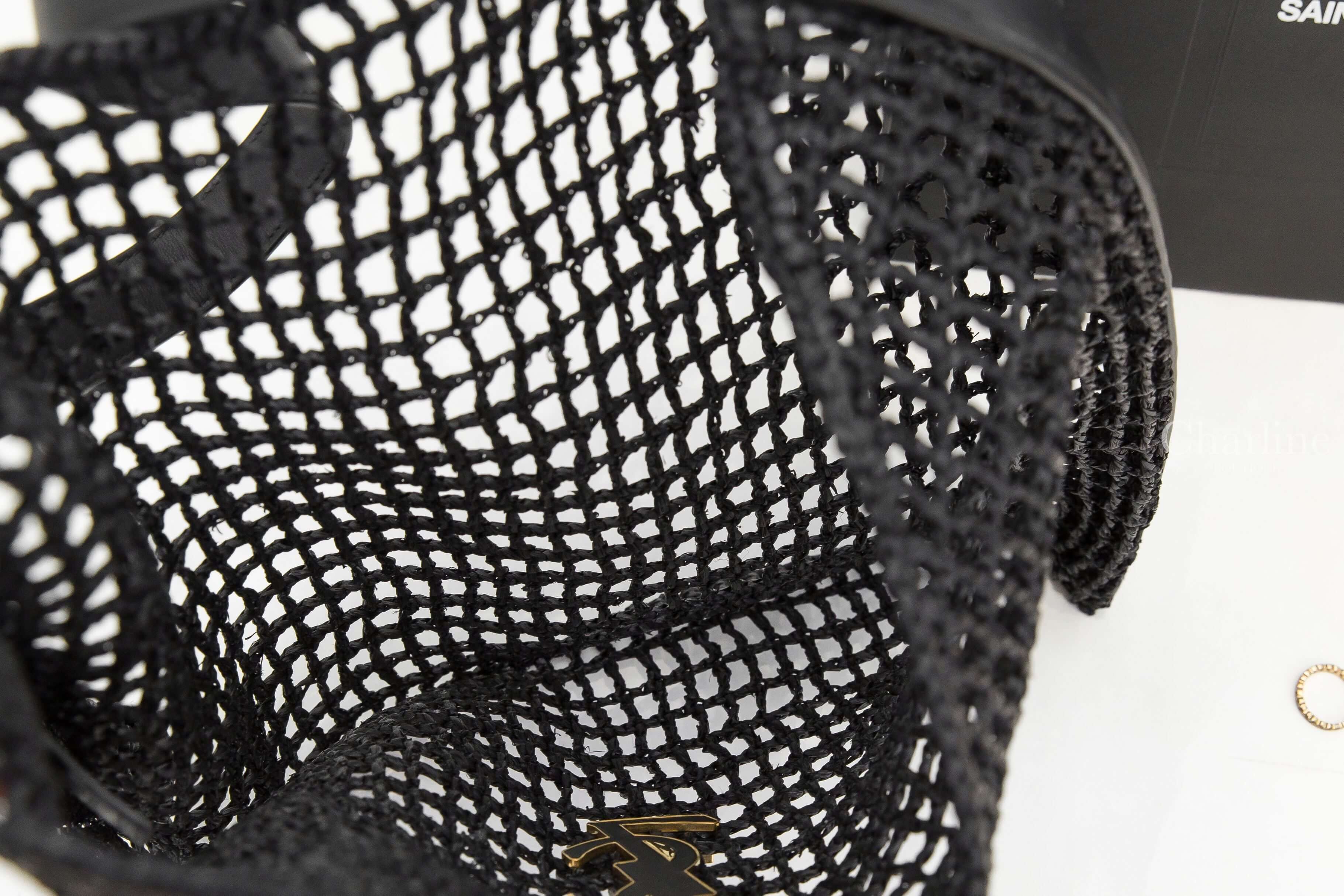 Saint Laurent Oxalis In Raffia 黑色編織金色金屬立體字母皮革背帶草編手提肩背包-Charline Boutique 精品代購