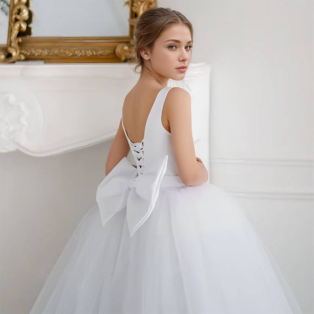 青少女白色蓬蓬紗表演禮服裙