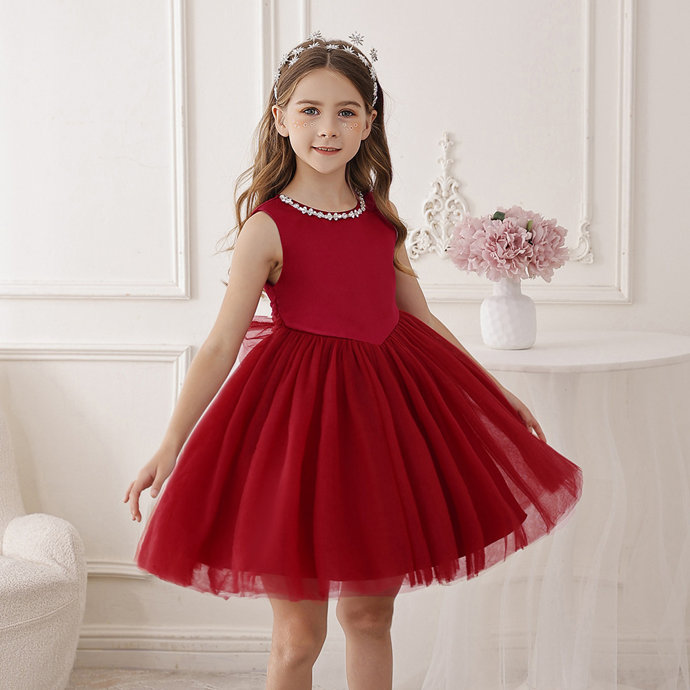 酒紅色婚紗公主蓬蓬禮服裙