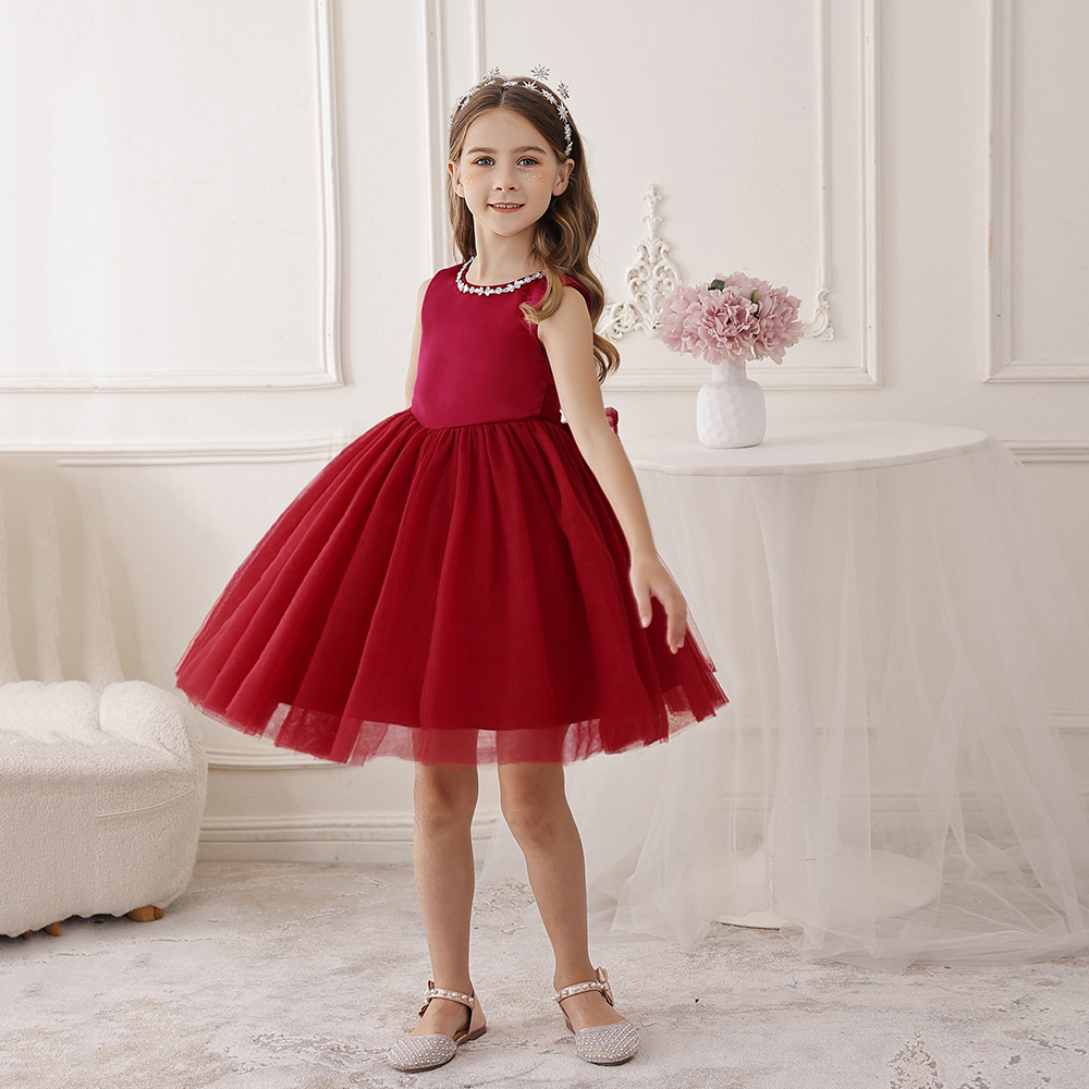 酒紅色婚紗公主蓬蓬禮服裙