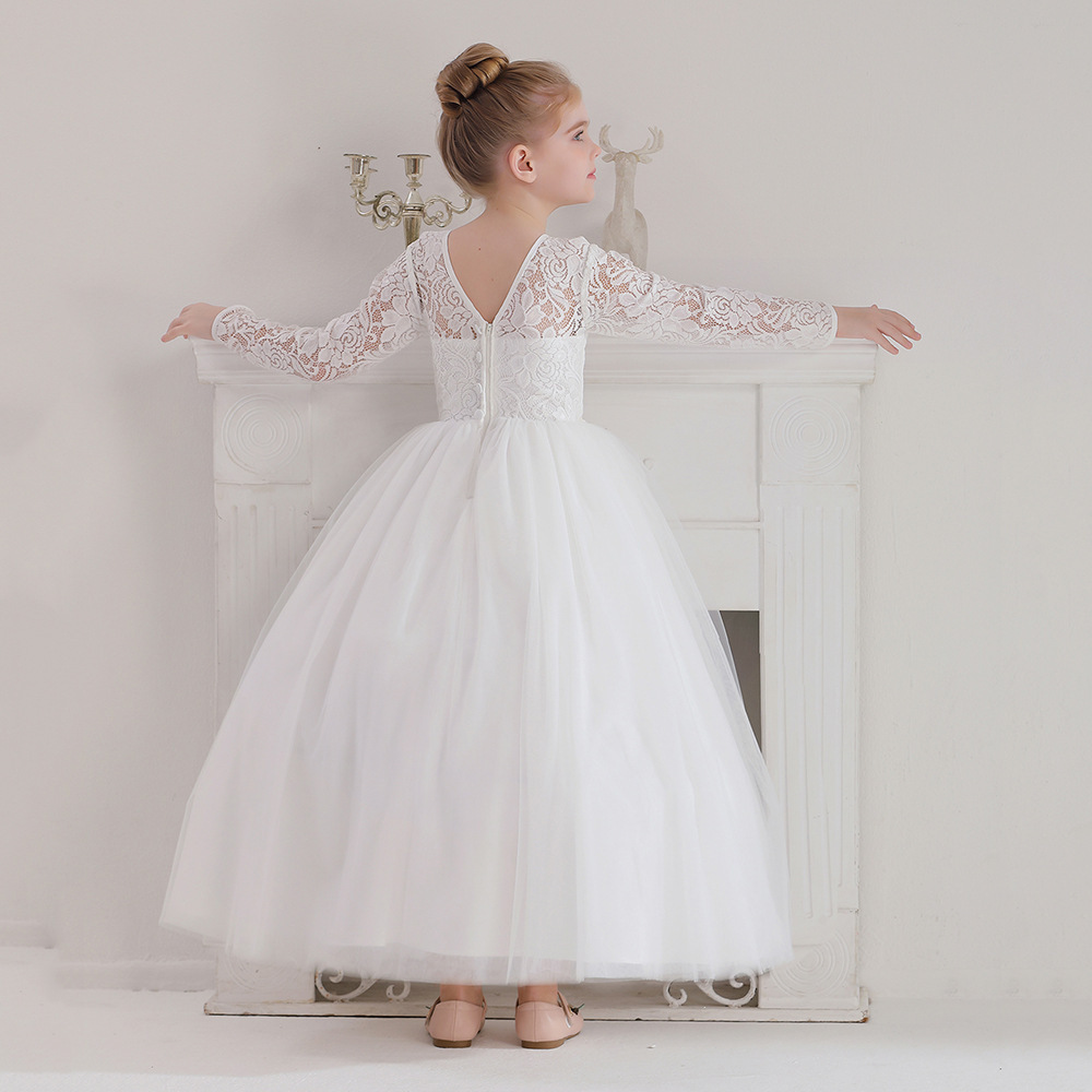青少女長袖蕾絲婚紗禮服裙