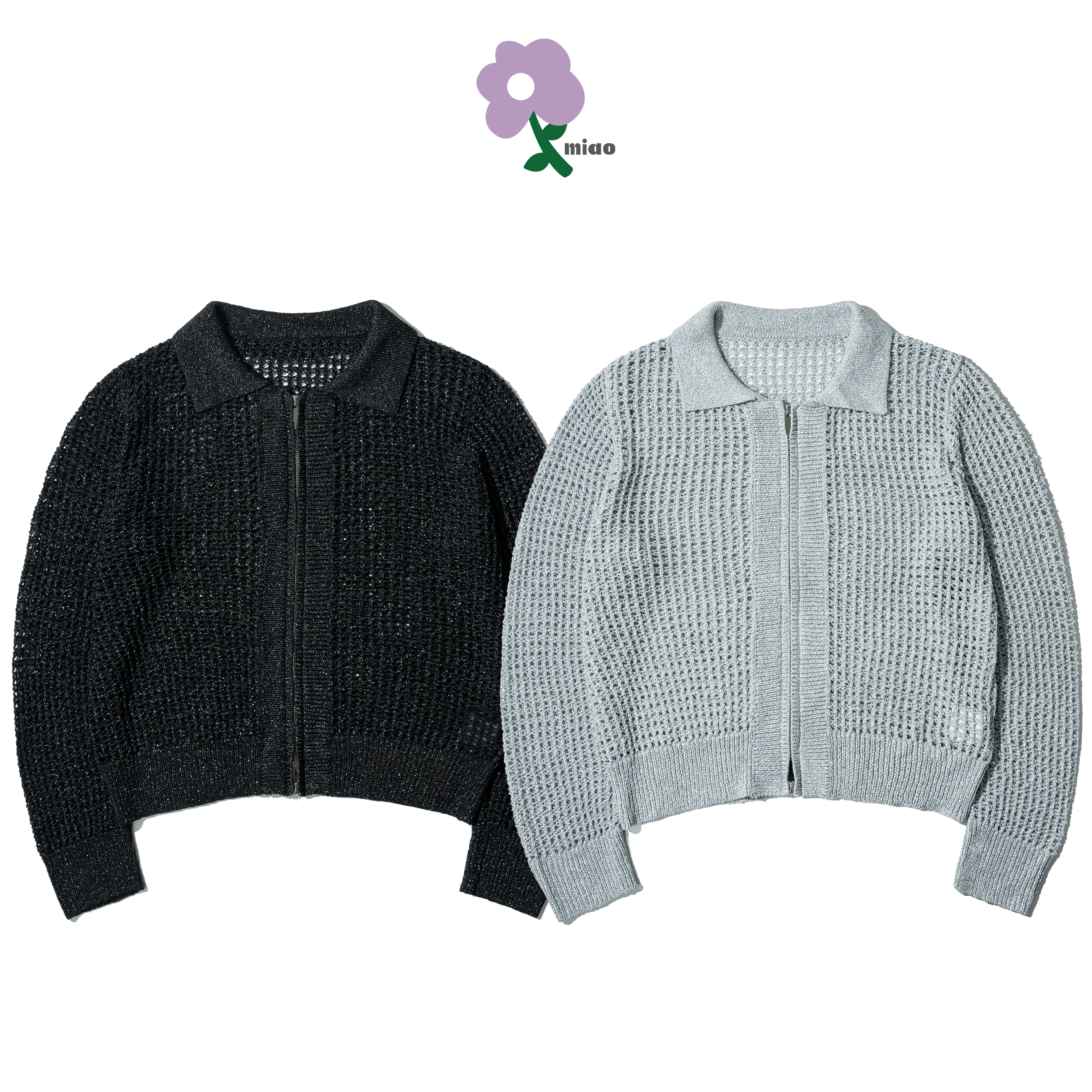 AGILITY MIAO Shirring Mesh Silver Zip Shirts 銀蔥 針織外套 [M-KN1]