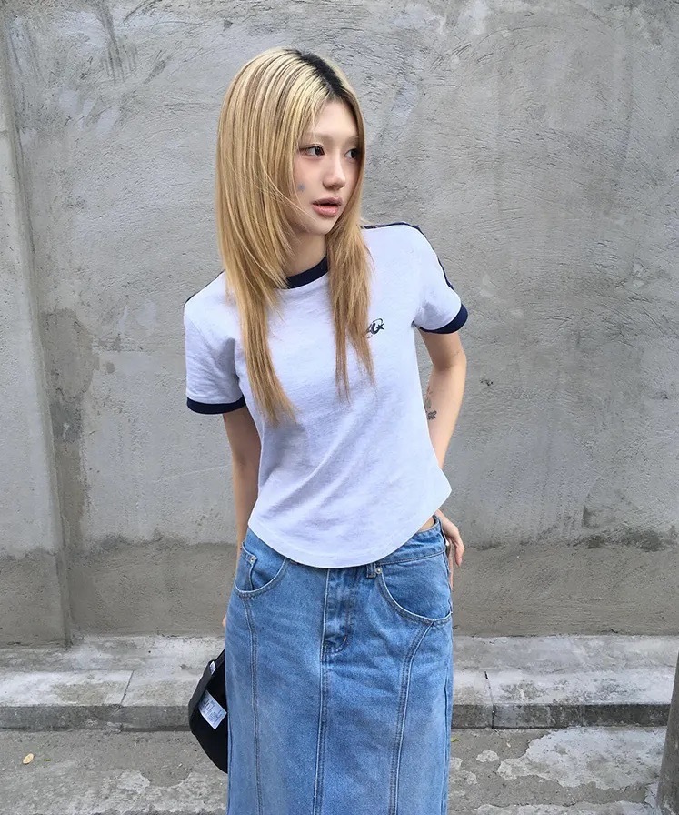 🇰🇷 Ames A NUMBERING LINETAPE TEE 圓下擺 短T 短版上衣 短袖 女款 / 預購