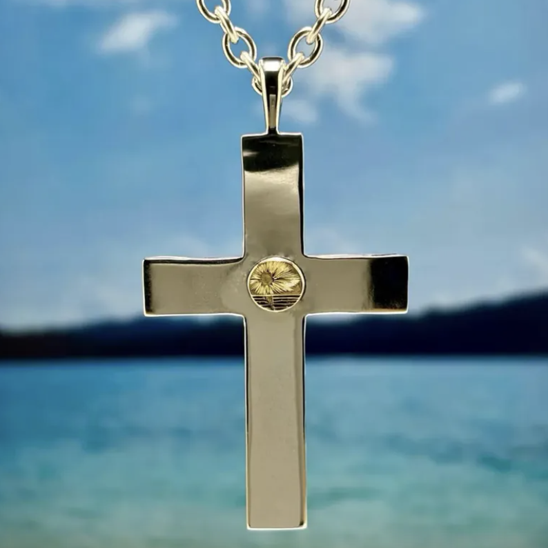 <Pre Order> 鳴島翔 K18 Kaila motif cross pendant (plain side wave)