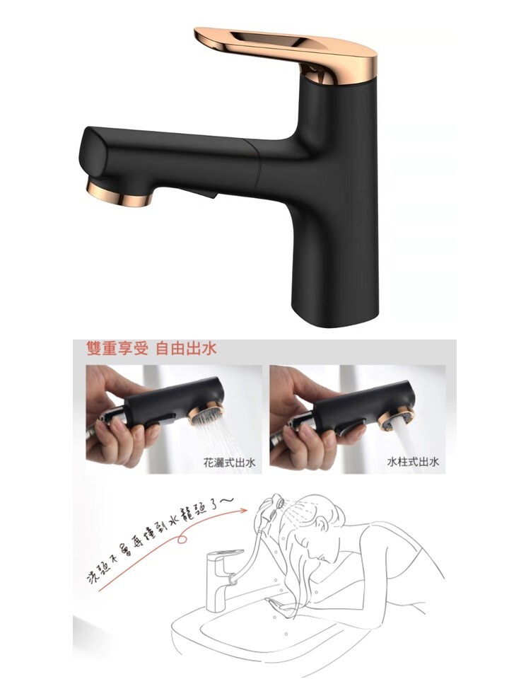 B1-112288-BG面盆伸縮龍頭/玫瑰金/黑