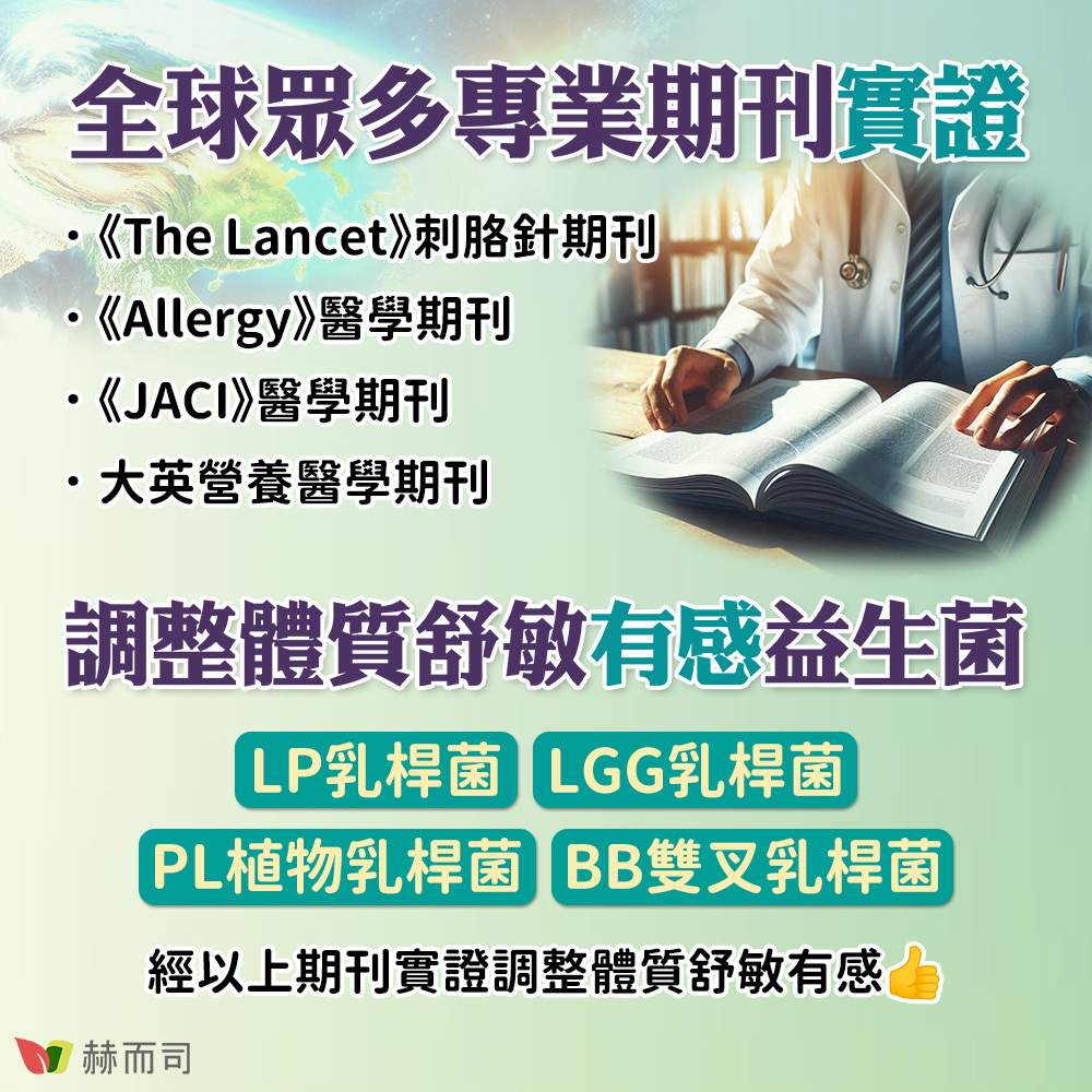 舒敏益生菌推薦 赫而司【LP-300X優勢益生菌】植物膠囊為全球眾多專業期刊實證，調整體質舒敏有感益生菌