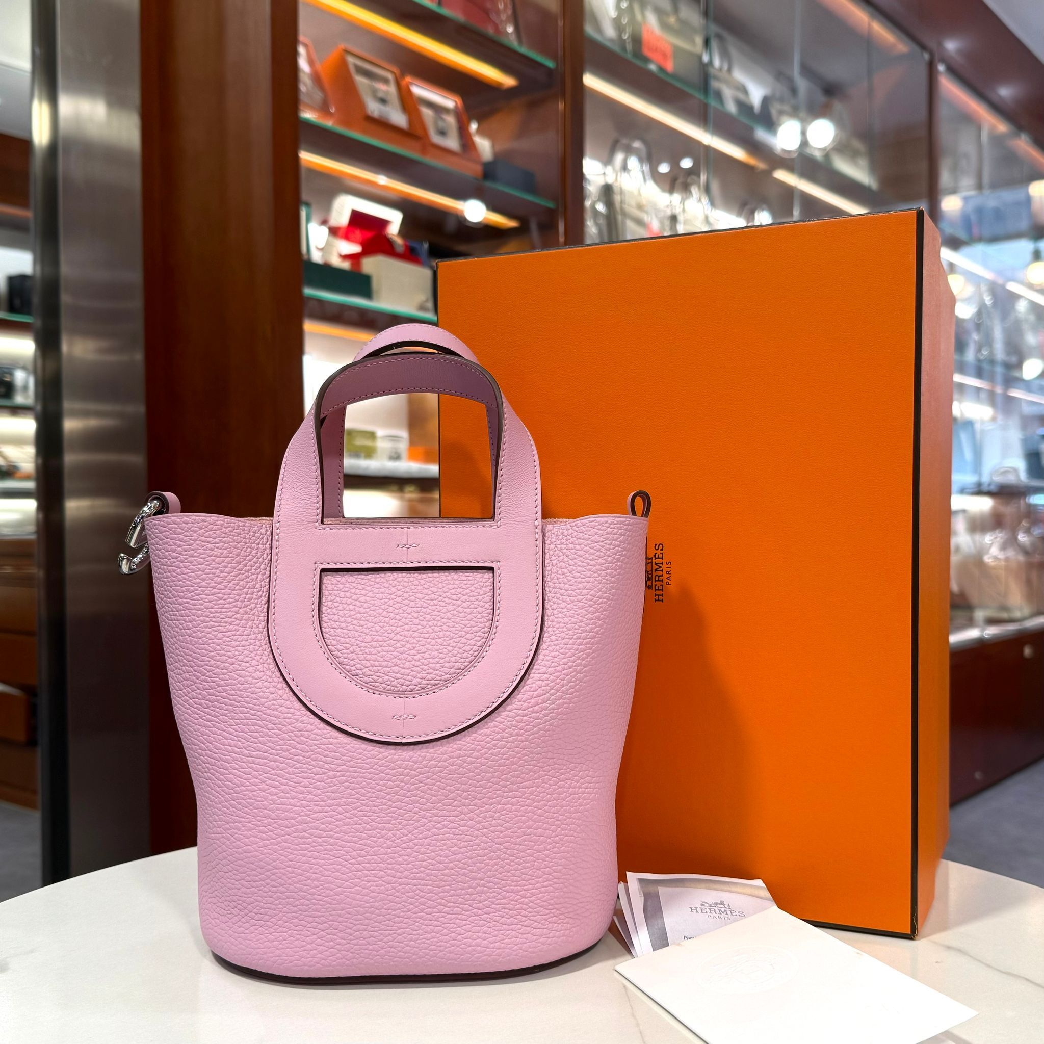 全新HERMES IN THE LOOP 豬鼻水桶袋 X9葵錦紫 TC皮銀扣 #BRAND NEW #香榭站正品