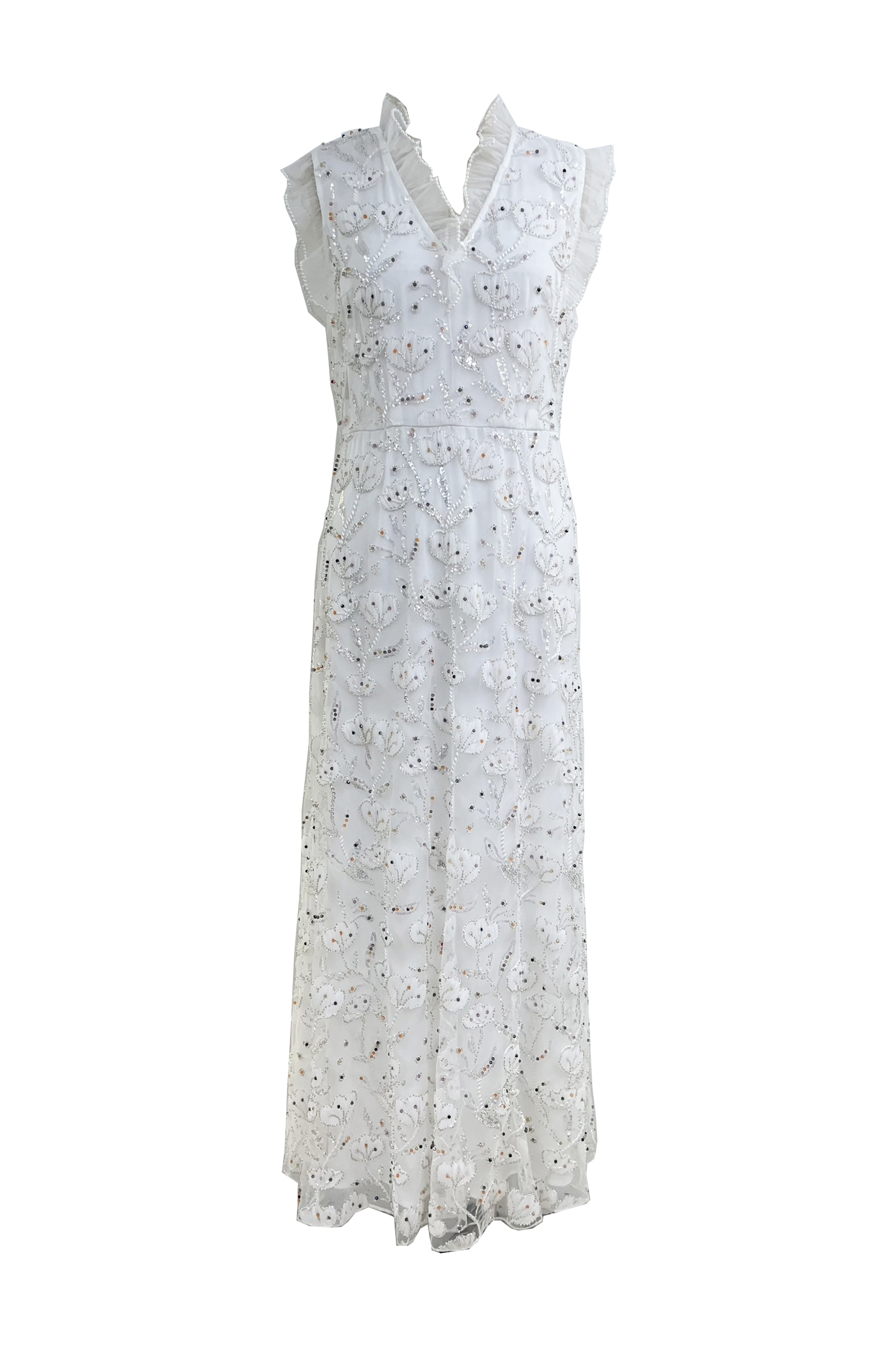 BE10005E1 亮片花園無袖V領長洋 (高訂款 / 附珍珠腰帶)