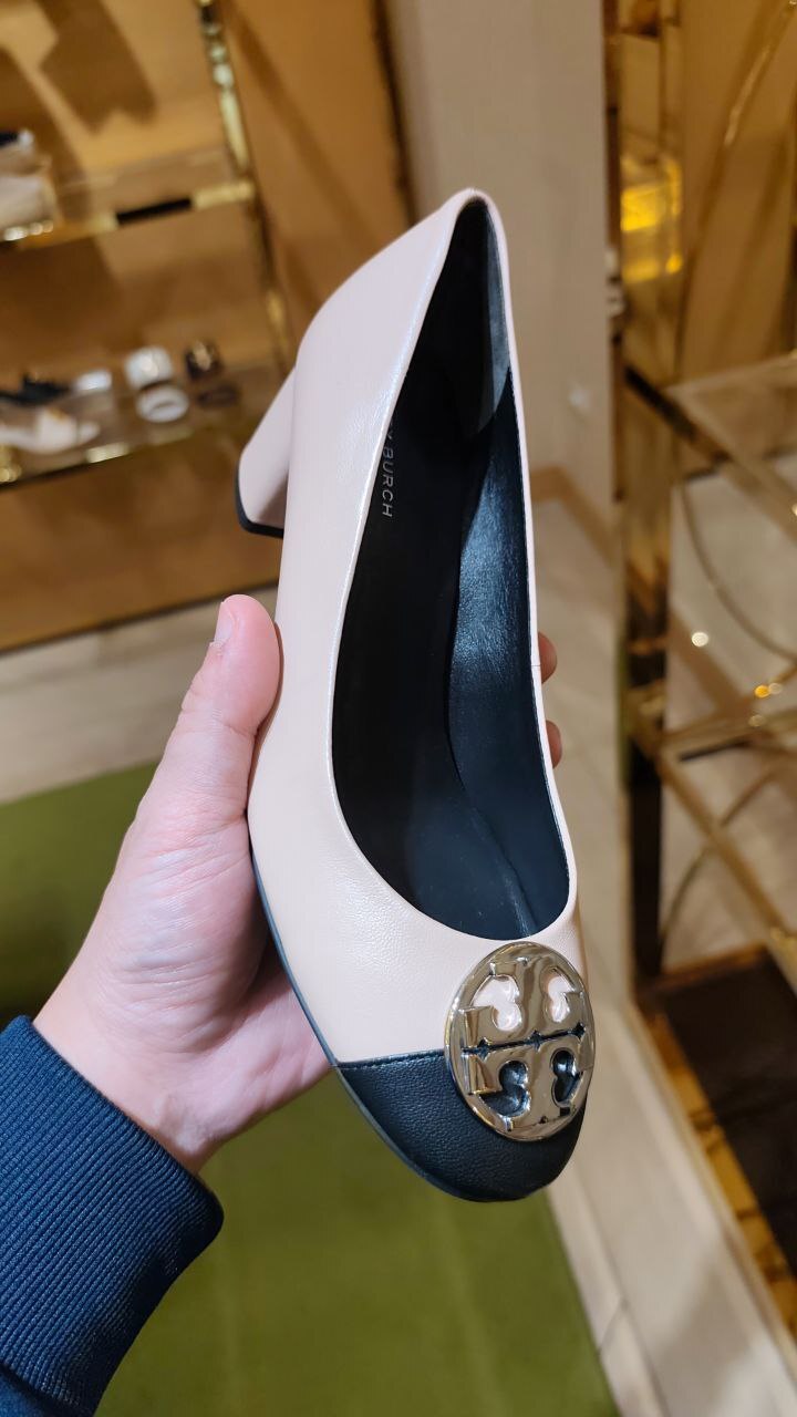 [E] TORY BURCH ROSE SILK/ PERFECT BLACK CHELSEA 50MM CAP-TOE PUMP, 146762-677 (ETB258)
