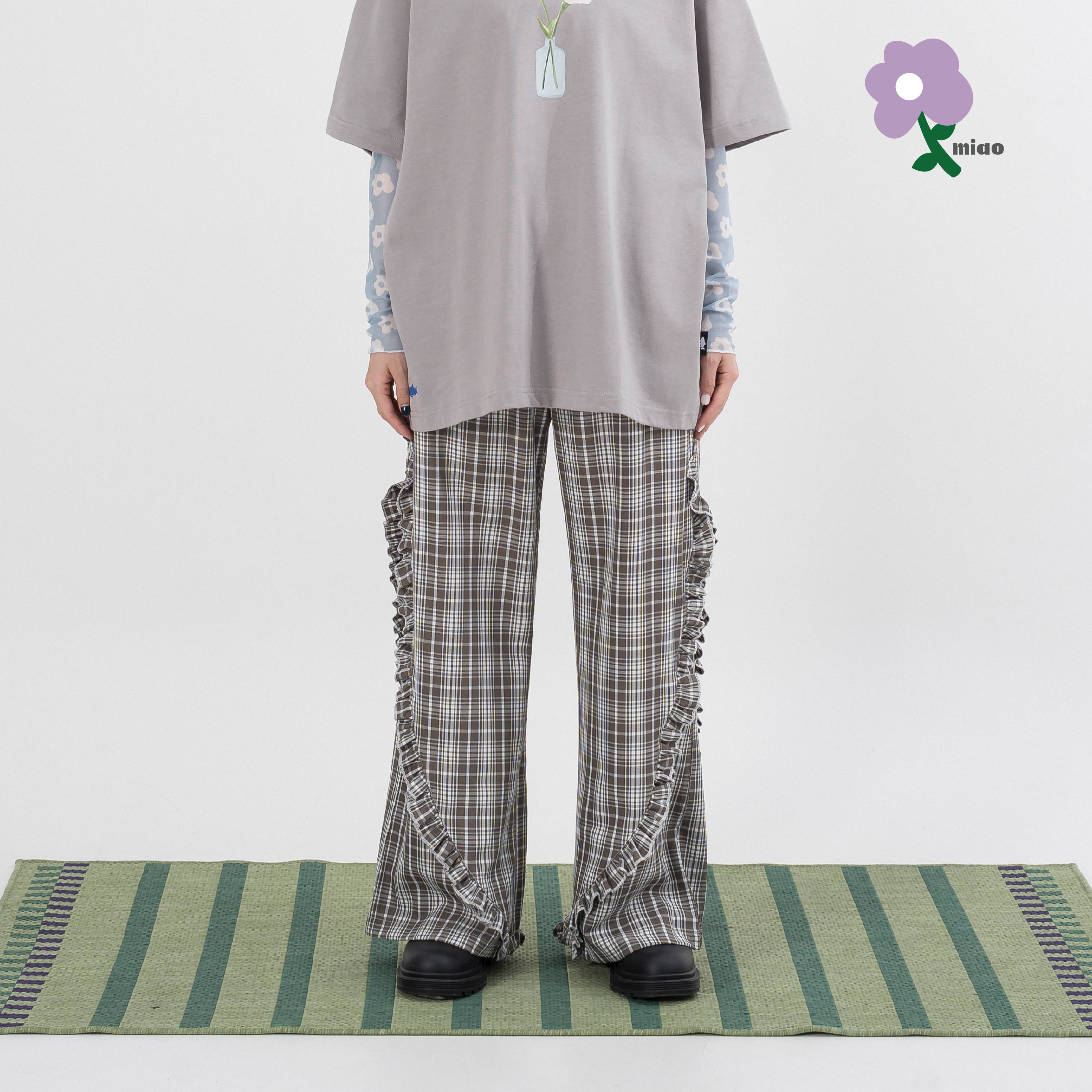 AGILITY MIAO Pleated Plaid Pants 女裝 抓皺闊腿 格紋長褲 [M-AP5]