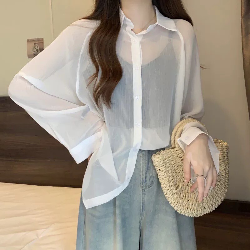 髮絲紋透感雪紡襯衫