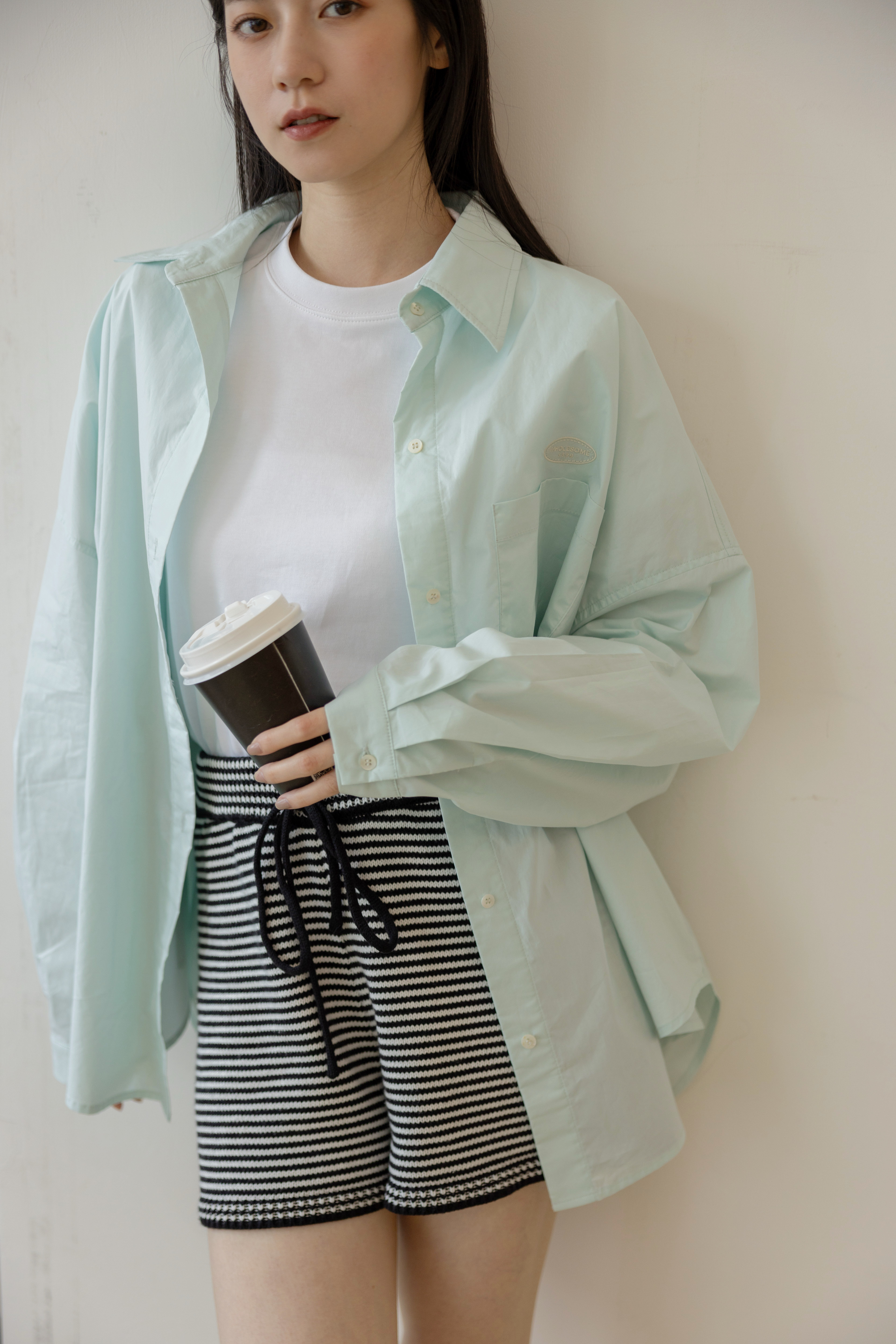 超推條紋抽繩短褲