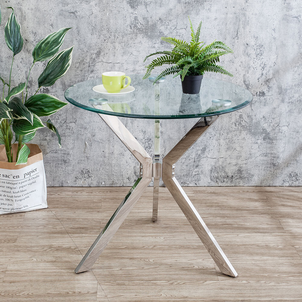 海肯2.6尺玻璃圓型餐桌/工業風洽談桌/休閒桌