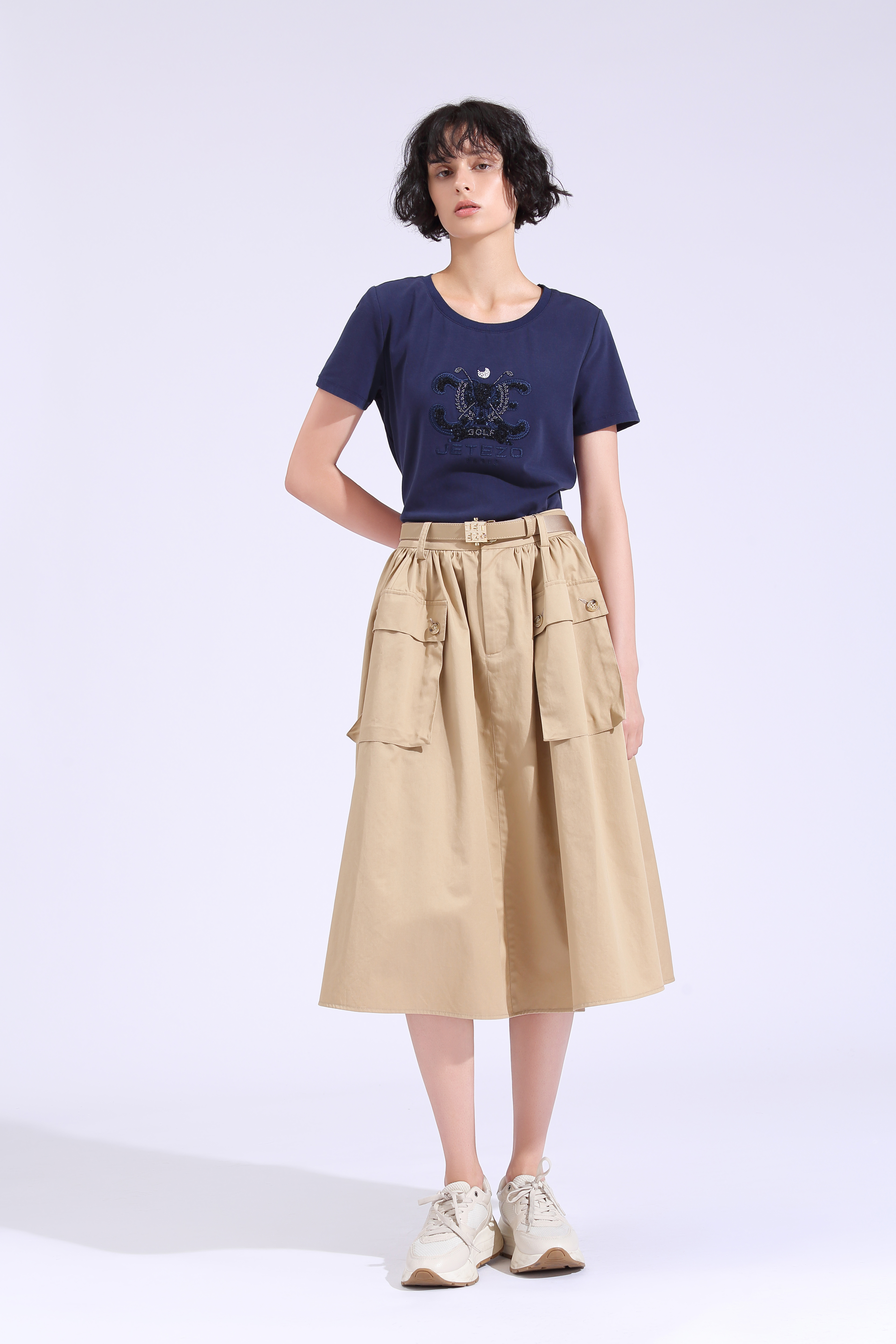 BE10022C1 卡其波浪裙