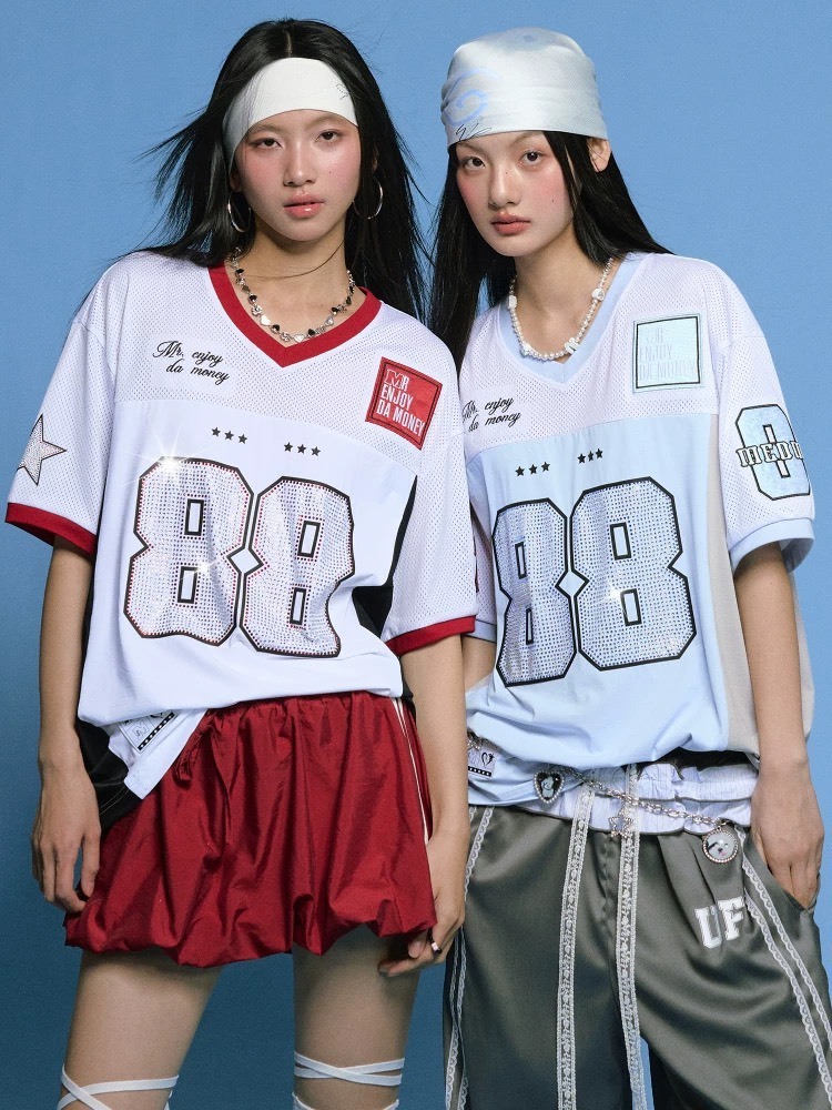 MEDM 閃耀滿鑽88 V領網眼球衣 短袖 T