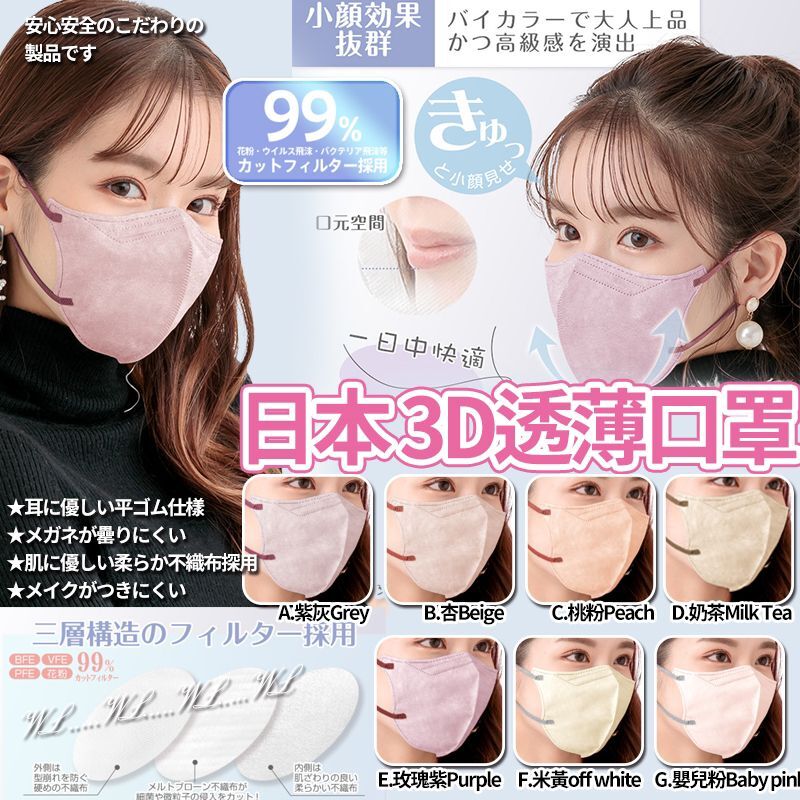 日本 SS25 夏季透薄3D口罩 (1套3包)