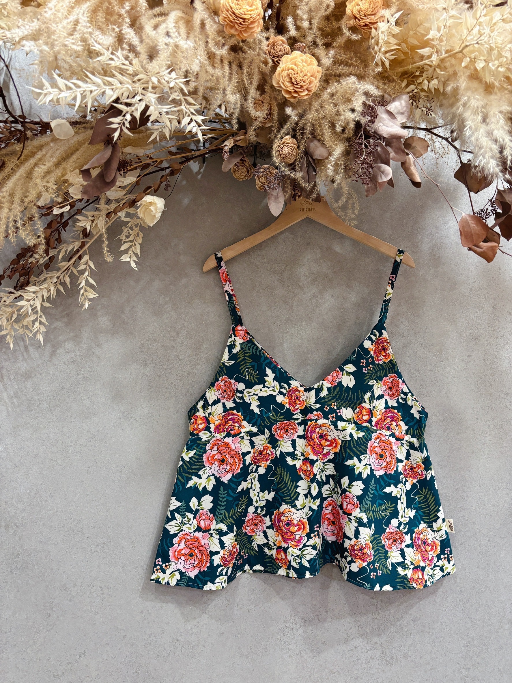 墨綠牡丹 媽咪細肩帶傘狀背心