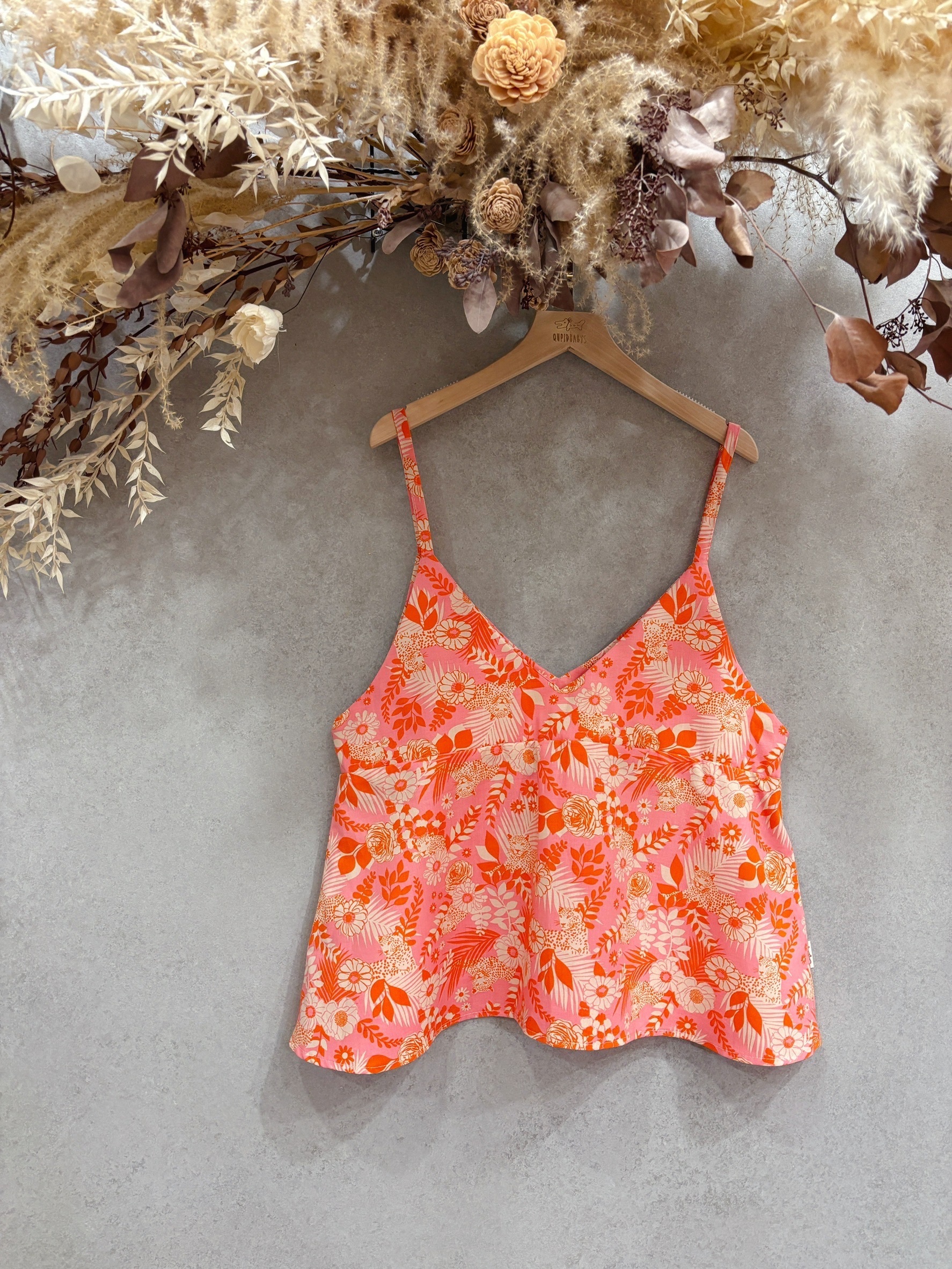 粉橘花豹 媽咪細肩帶傘狀背心