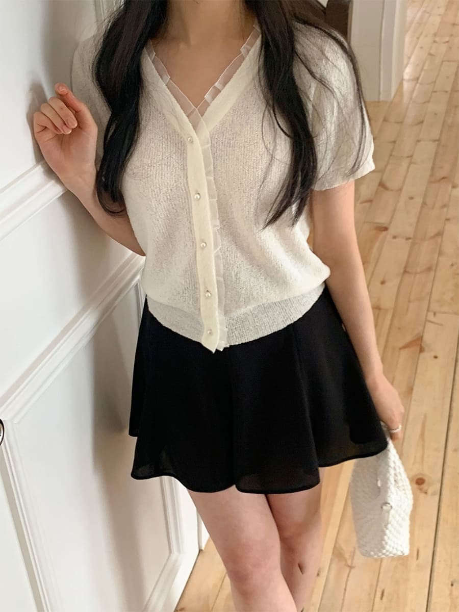 韓國Cherrykoko授權 奢華珍珠釦絲質滾邊造型開襟衫