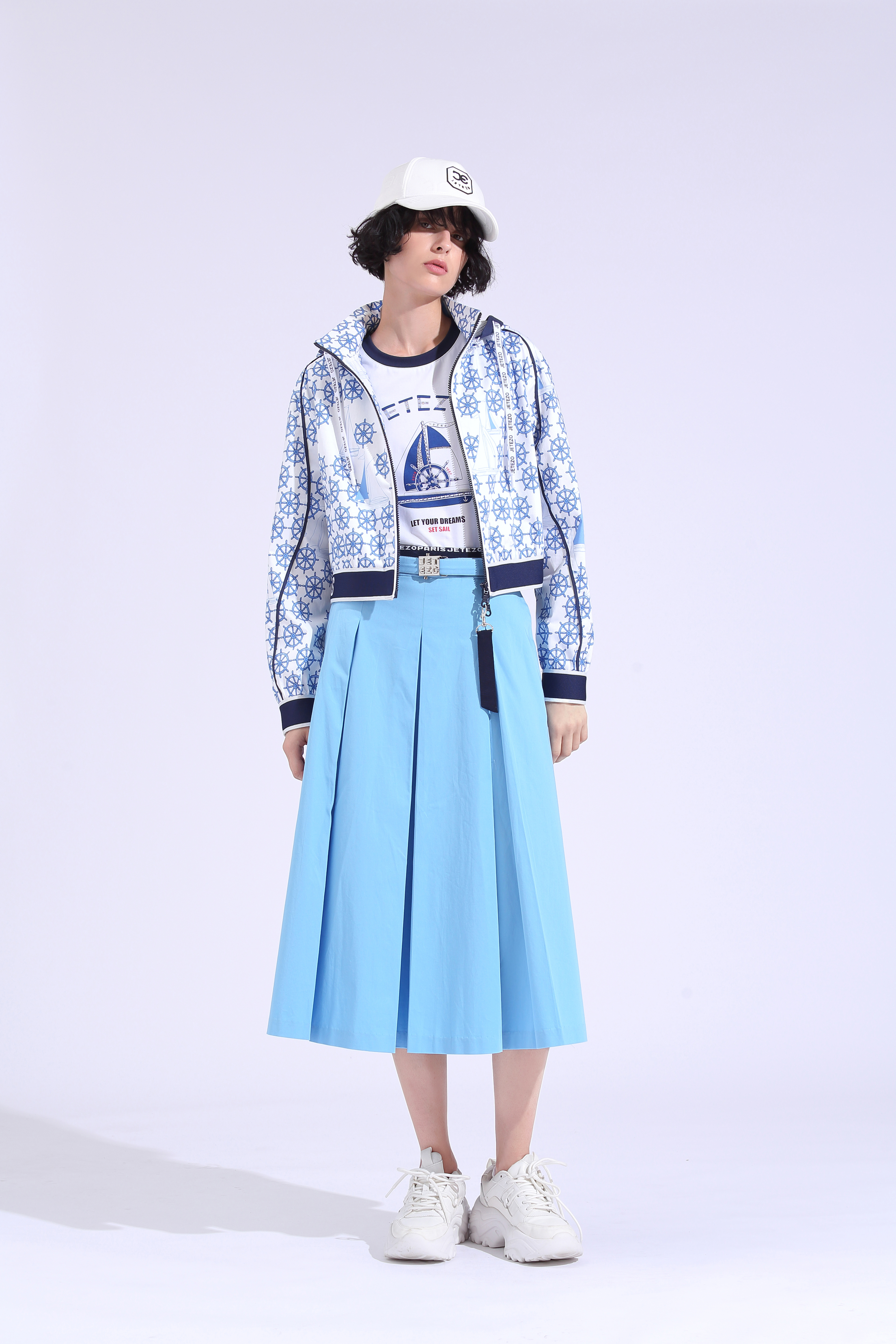 BE10039C1 腰包復古百折中長裙 (附腰帶包)