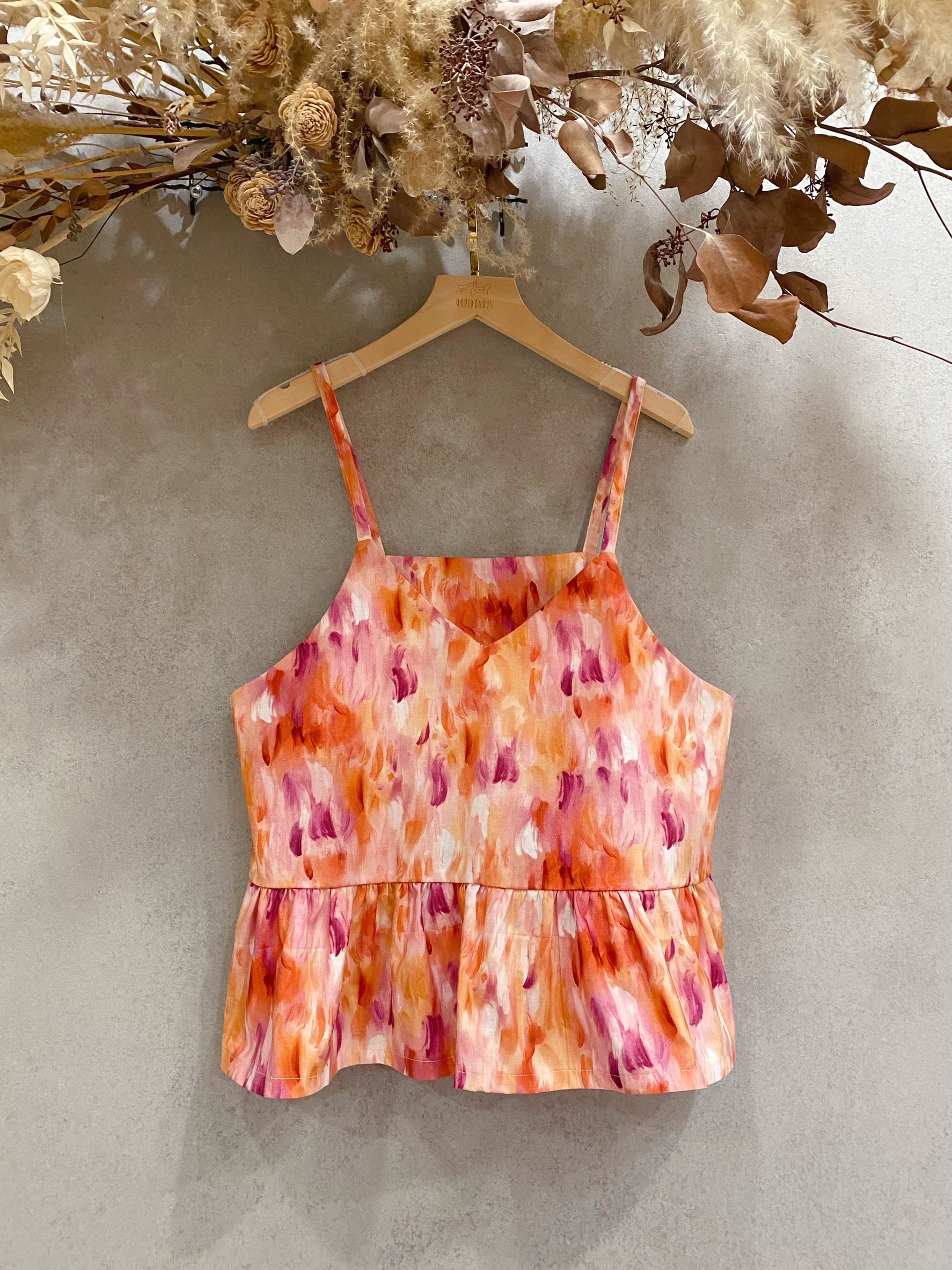 粉橘暈染 媽咪細肩帶蛋糕背心