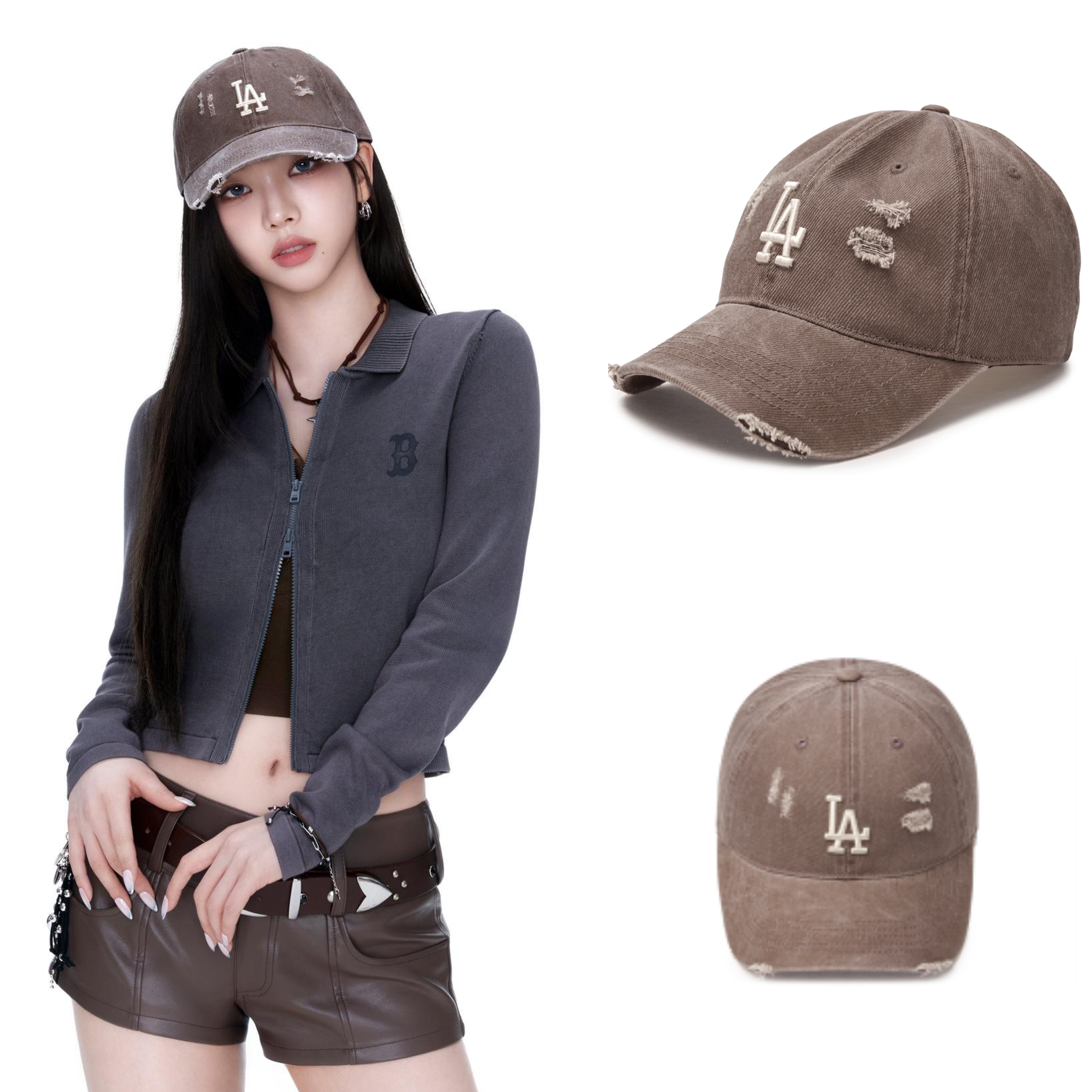 MLB X Karina] Damage washing unstructured ball cap (4