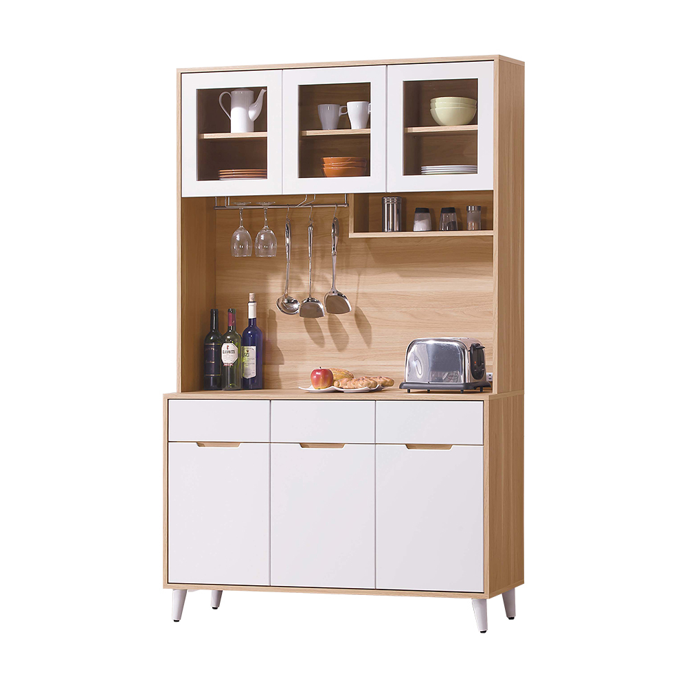 伊甸4尺北歐風收納高餐櫃/碗盤置物櫃/電器櫃(上座+下座)