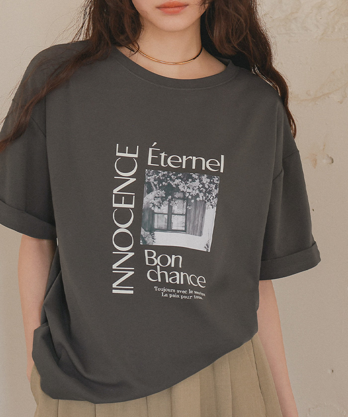 titivate フォトプリントTシャツ炭灰2 XL號（AFXT0356）