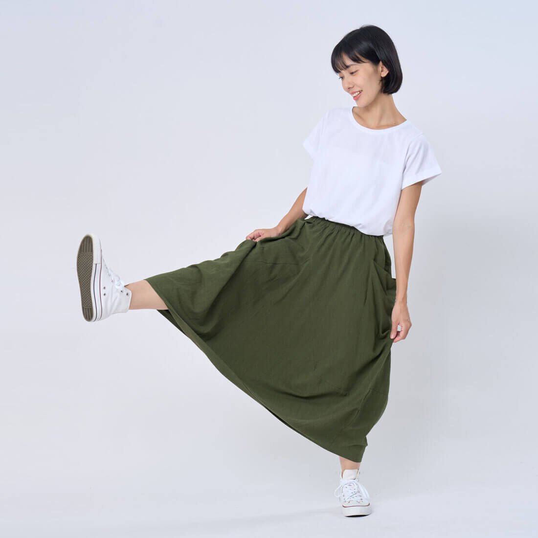 Forest大口袋寬擺長裙/松葉綠